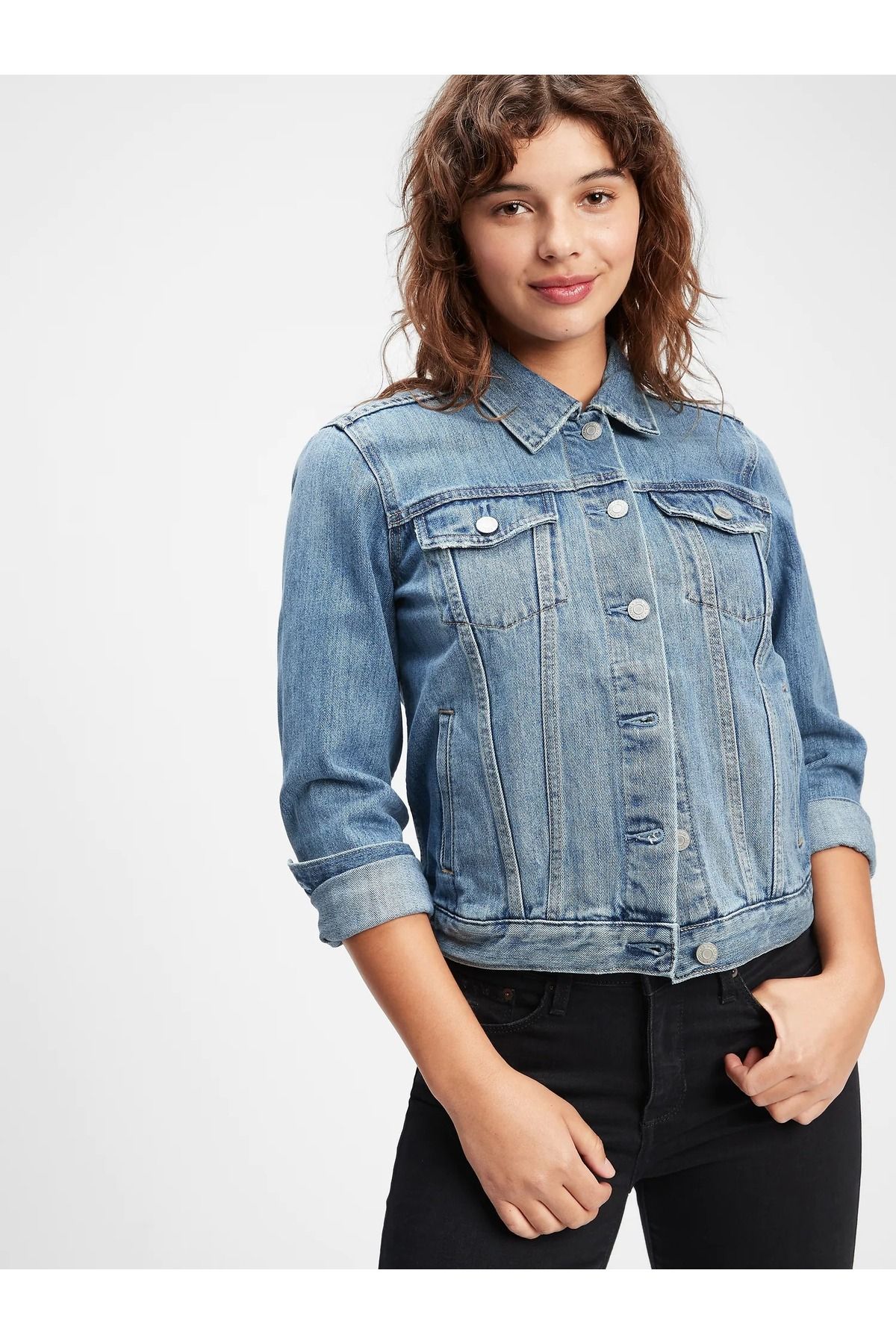 GAP Kadın Açık Mavi Icon Washwell™ Denim Ceket