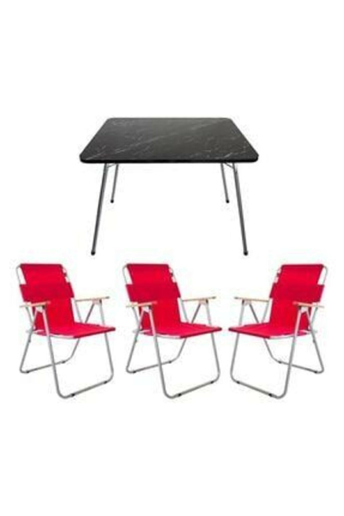 Mocca Style 60x80 Katlanır Masa + 3 Adet Kırmızı Kamp Sandalyesi Katlanır Sandalye