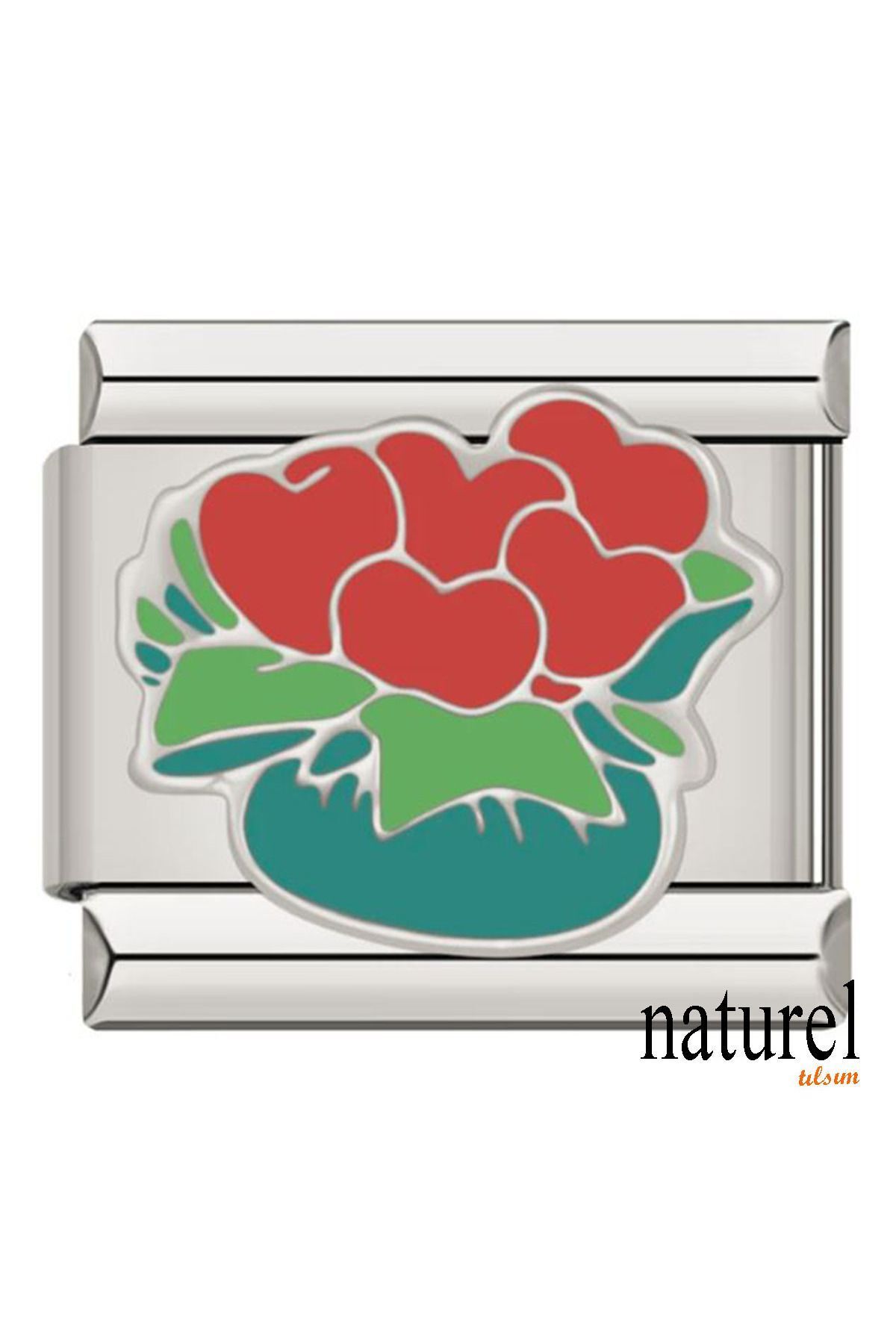 Naturel Tılsım İtalyan Paslanmaz Çelik 9mm Çiçek Kalpler Charm