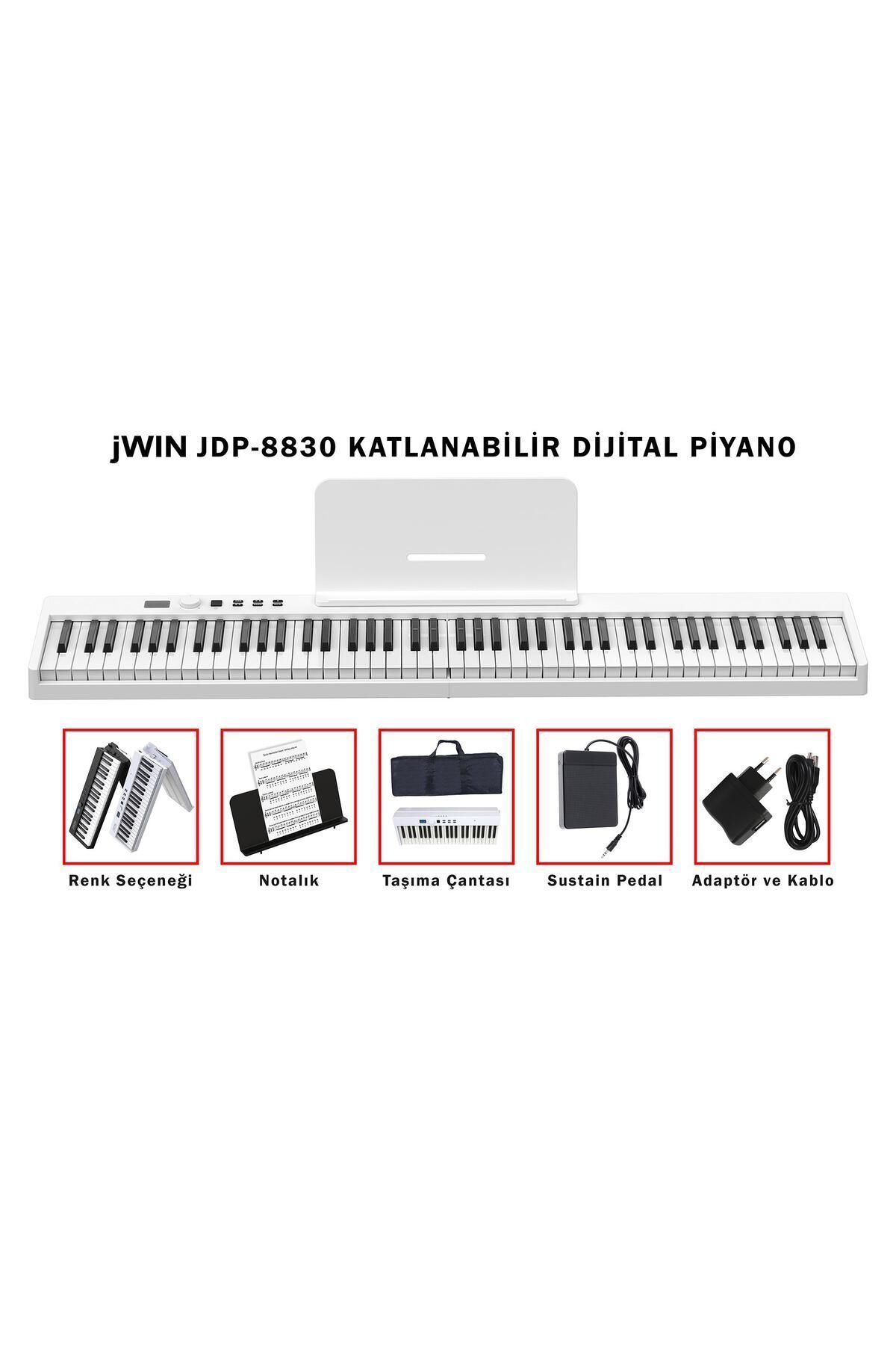 JWIN Jdp-8830 Katlanabilir Bluetooth Şarjlı Piyano - Beyaz