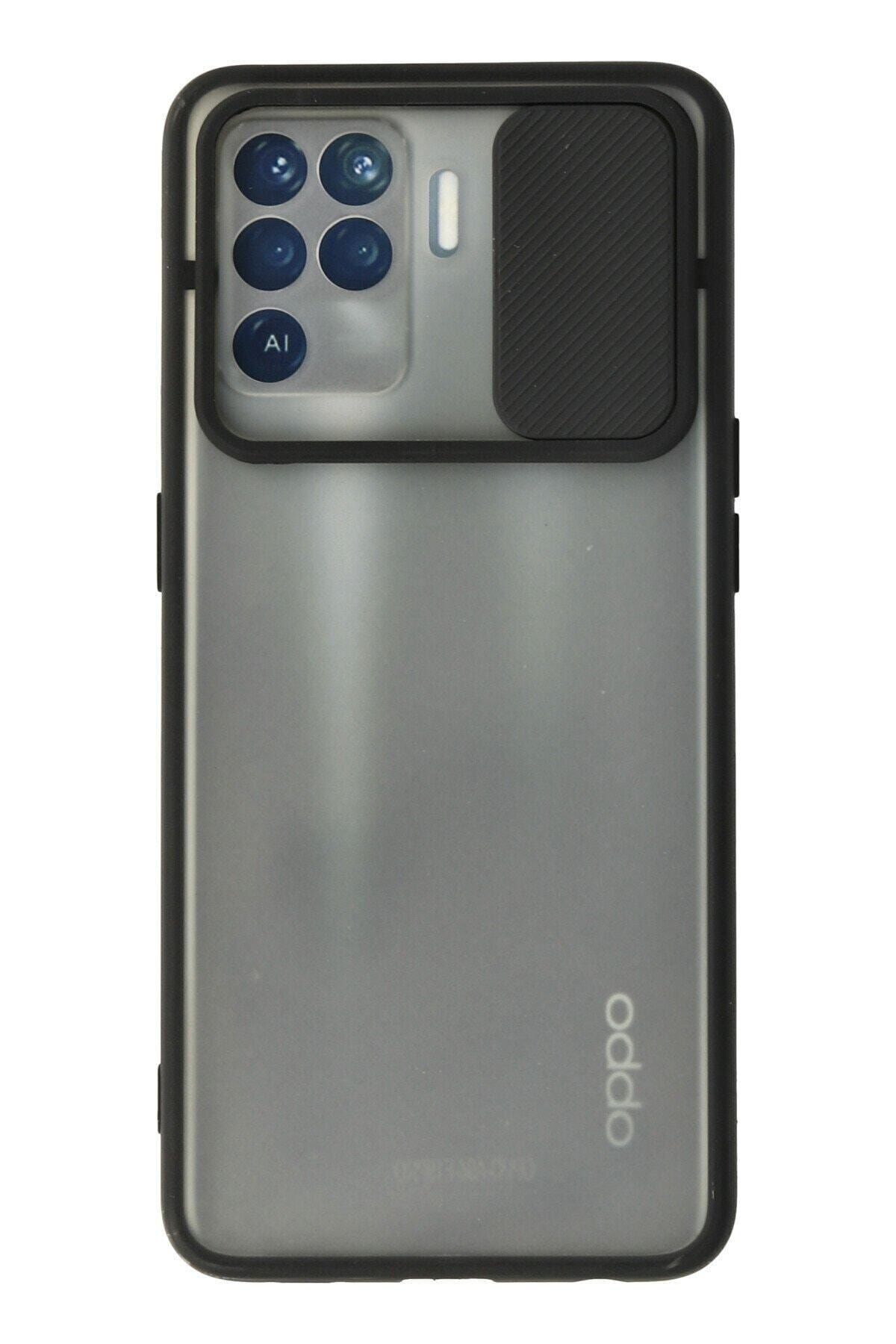 Oppo Reno 5 Lite Kılıf Palm Buzlu Kamera Sürgülü Silikon - Siyah