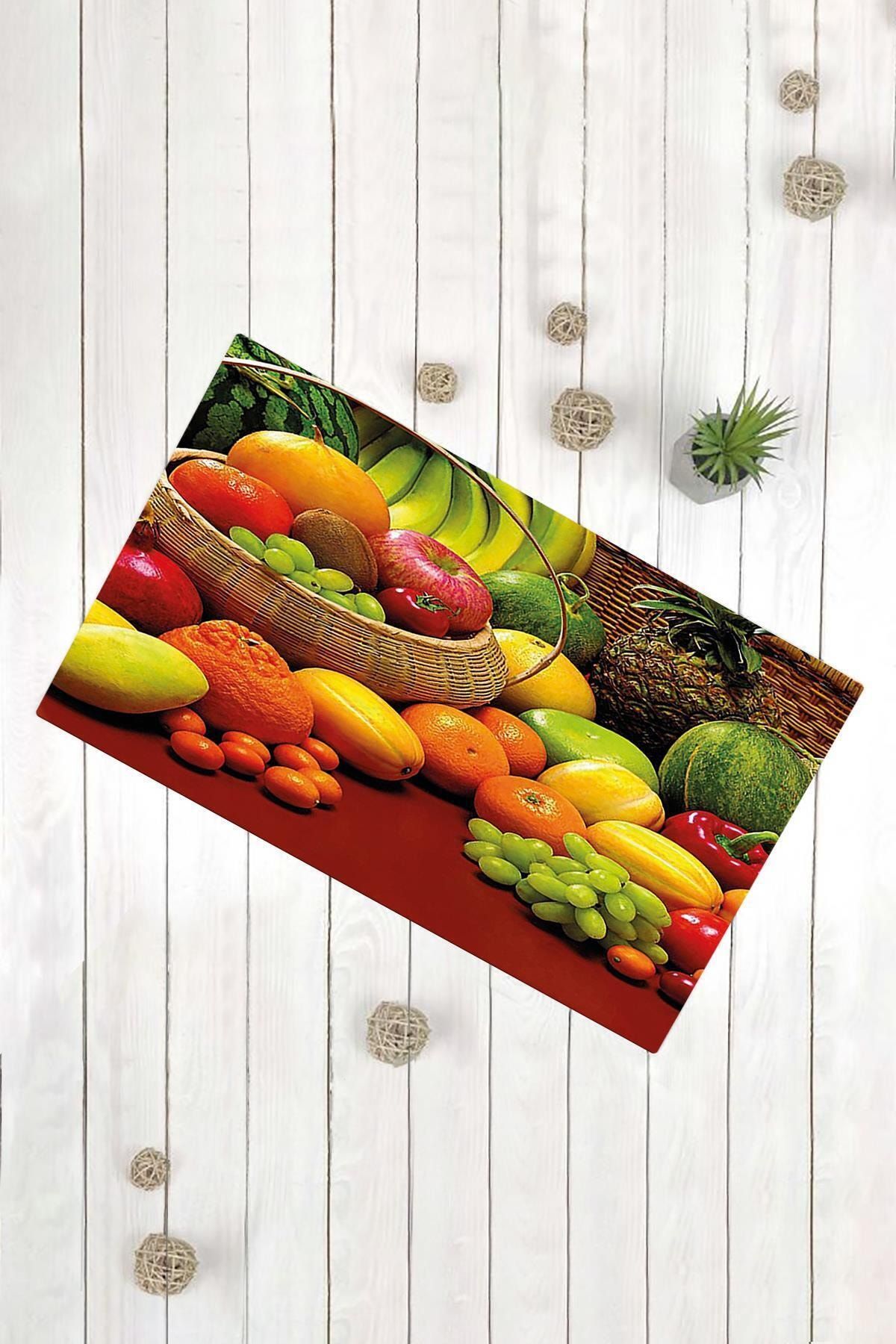 Evsebu Renkli Meyve Sepeti Çok Amaçlı Dekoratif Kapı Önü Paspası