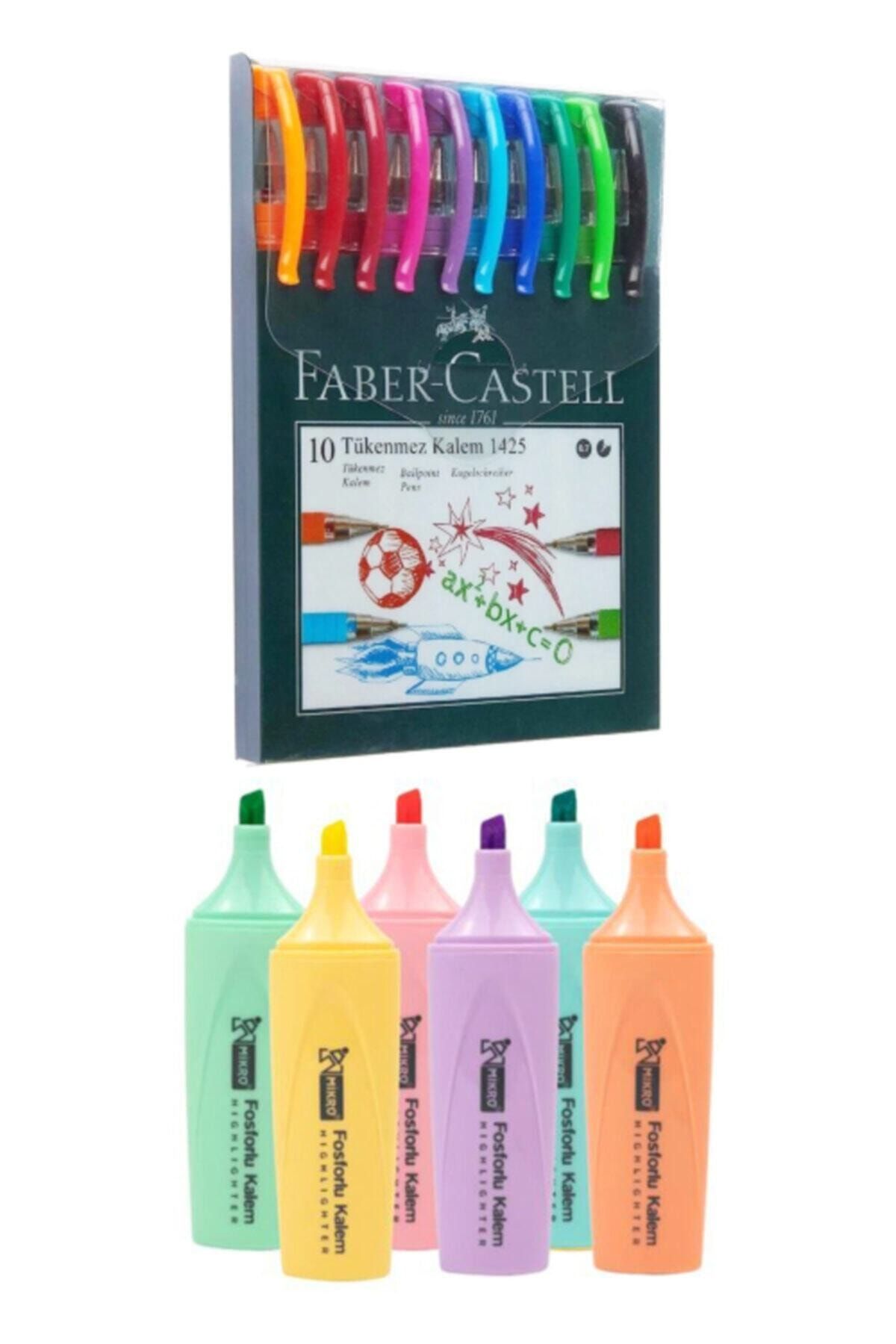 Faber Castell 10 Renk Tükenmez Kalem 1425 Mikro 6 Renk Pastel Fosforlu Mk-605 F.k