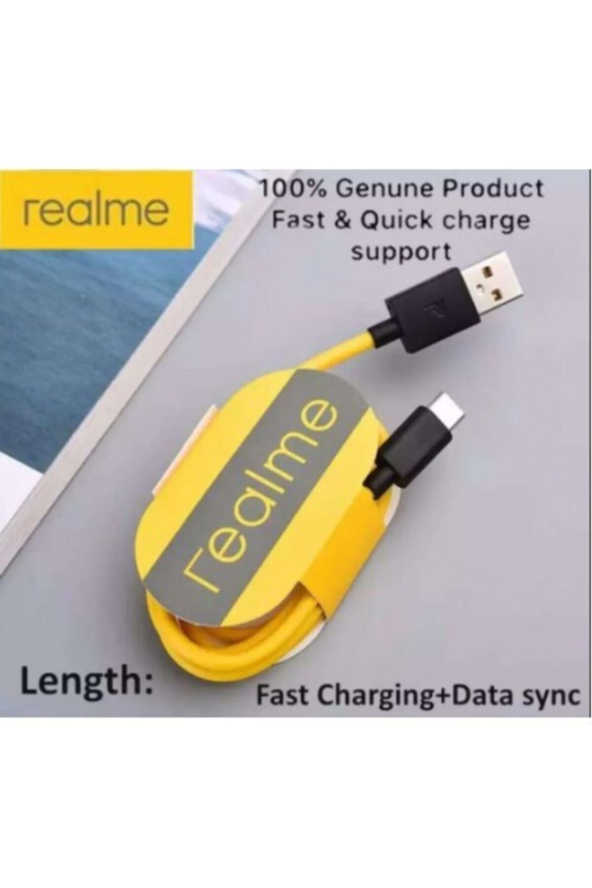 realme Realme Typce Usb 3.0 Hızlı Şarj 1 Metre Kablo Data Kablo Sarı Renk