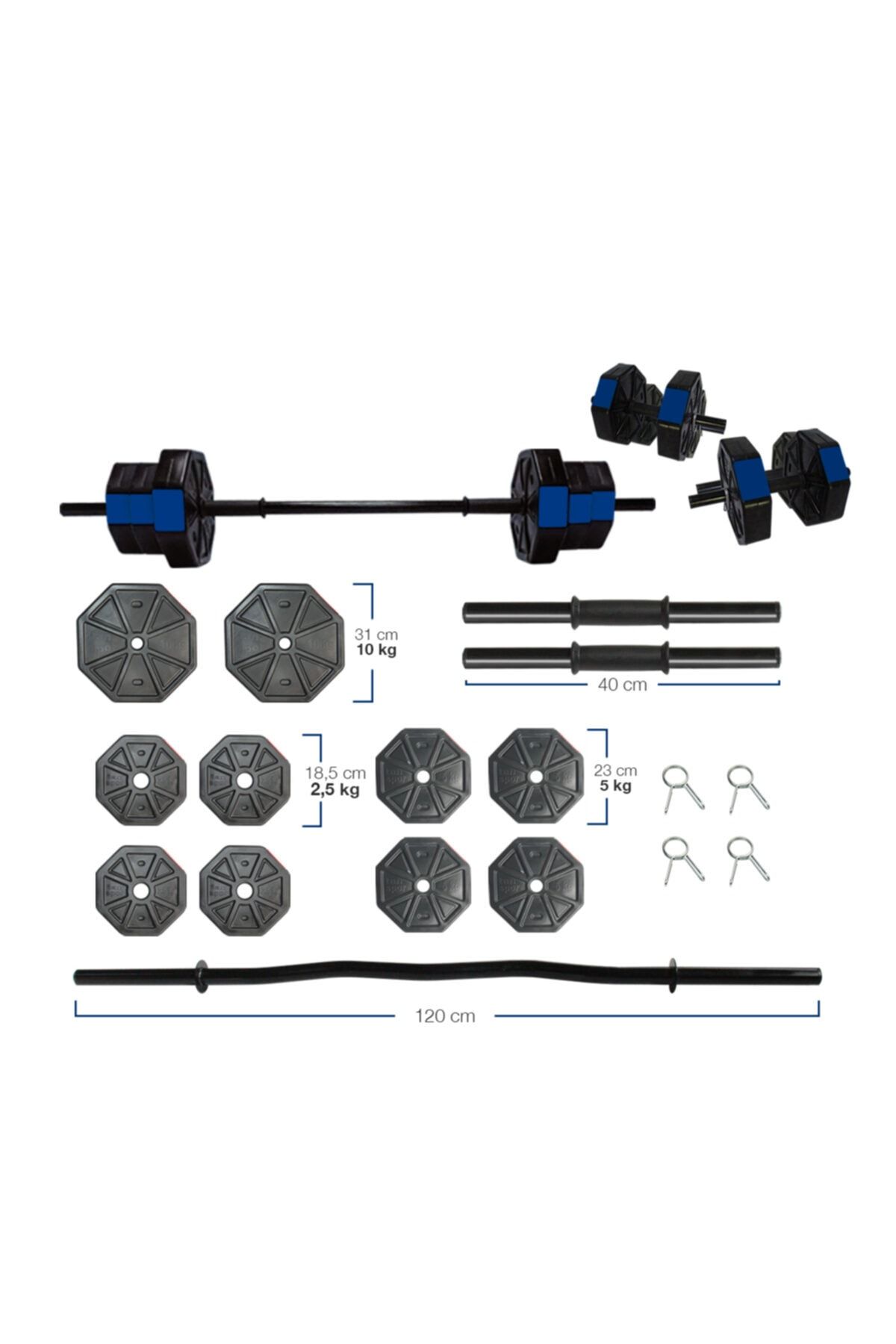 TAN SPOR 50 Kg Z Barlı ( 120 Cm) Dambıl - Dumbell - Ağırlık - Halter – Vücut Geliştirme Set Mavi Kapaklı