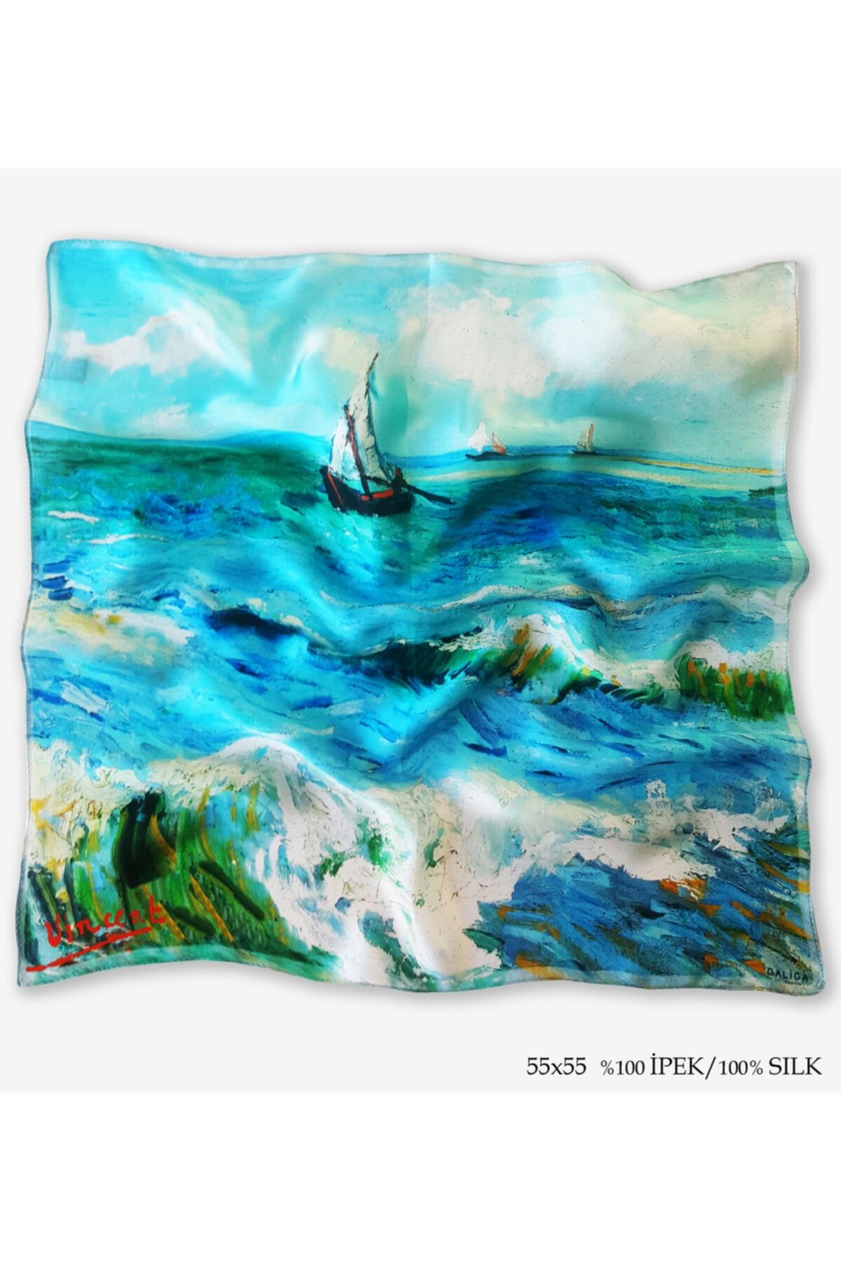 Galiga Van Gogh-seascape %100 Ipek Fular 55x55cm 'art On Silk'
