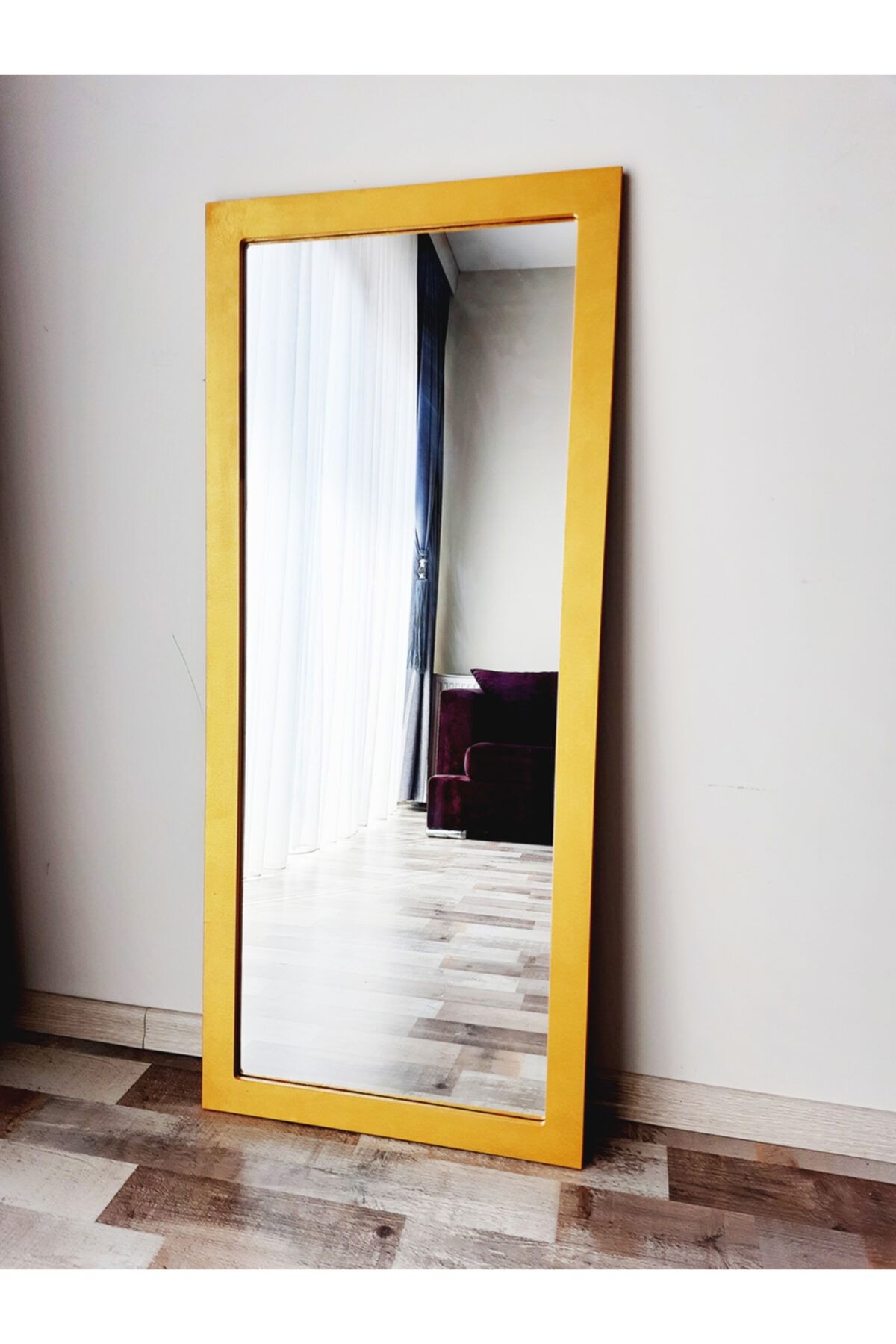DFN WOOD Mdf Dikdörtgen Gold Metal Renk Dekoratif Duvar Salon Ofis Boy Aynası 150x70 Cm