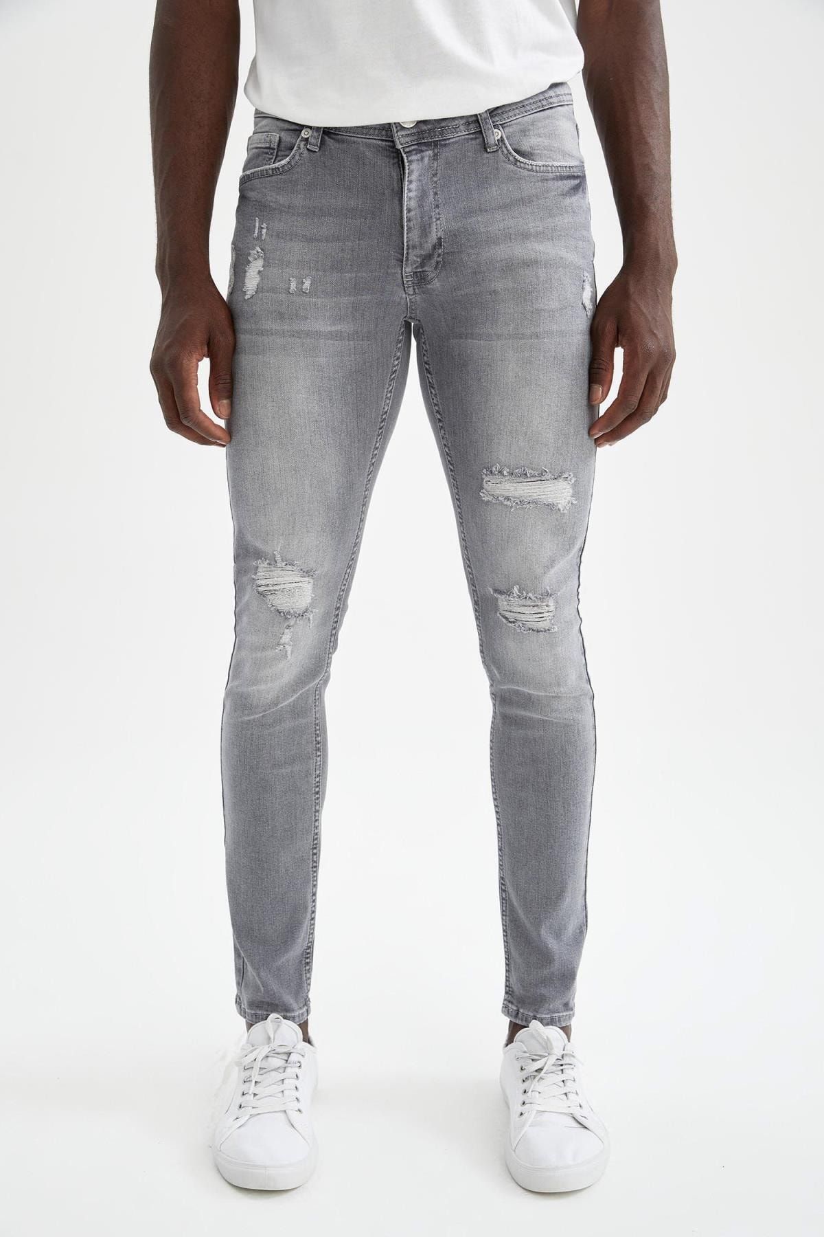 Defacto Super Skinny Normal Bel Dar Paça Yırtık Detaylı Jean Pantolon