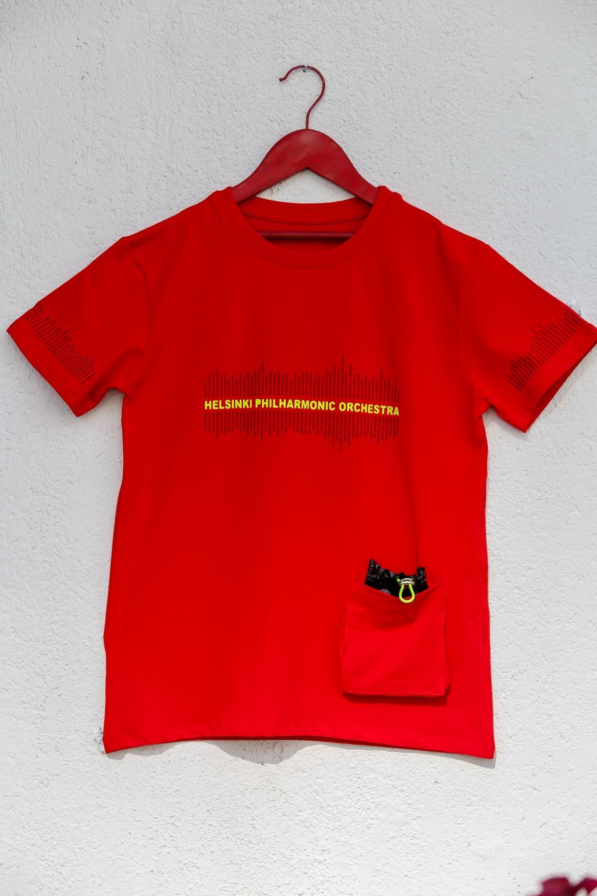 indokids Erkek Çocuk Kırmızı Sıfır Yaka Baskılı Dokuma Cep Detaylı Tshirt IND999969