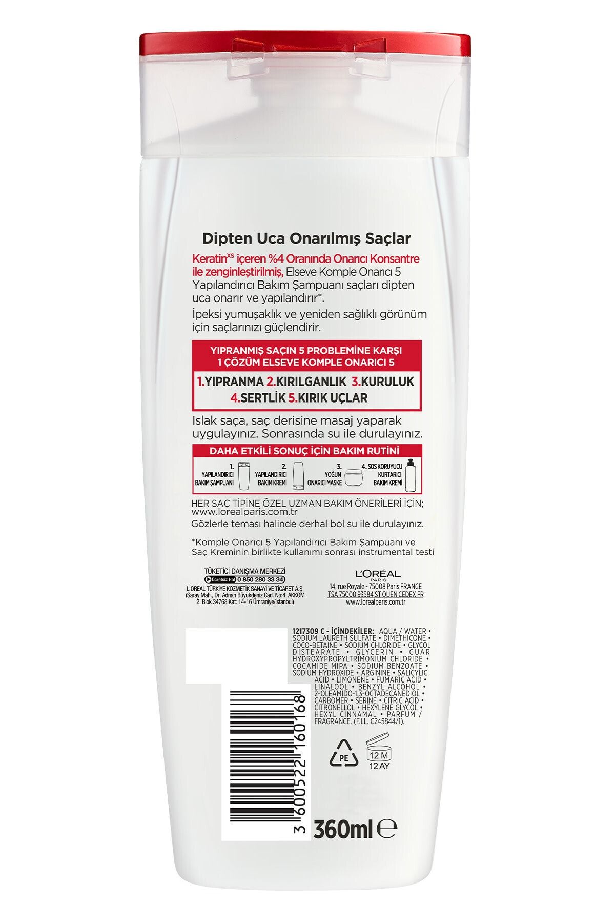 Komple Onarıcı 5 Yıpranmış Saçlar Için Keratinxs Içeren Yapılandırıcı Bakım Şampuanı 360 ml_2