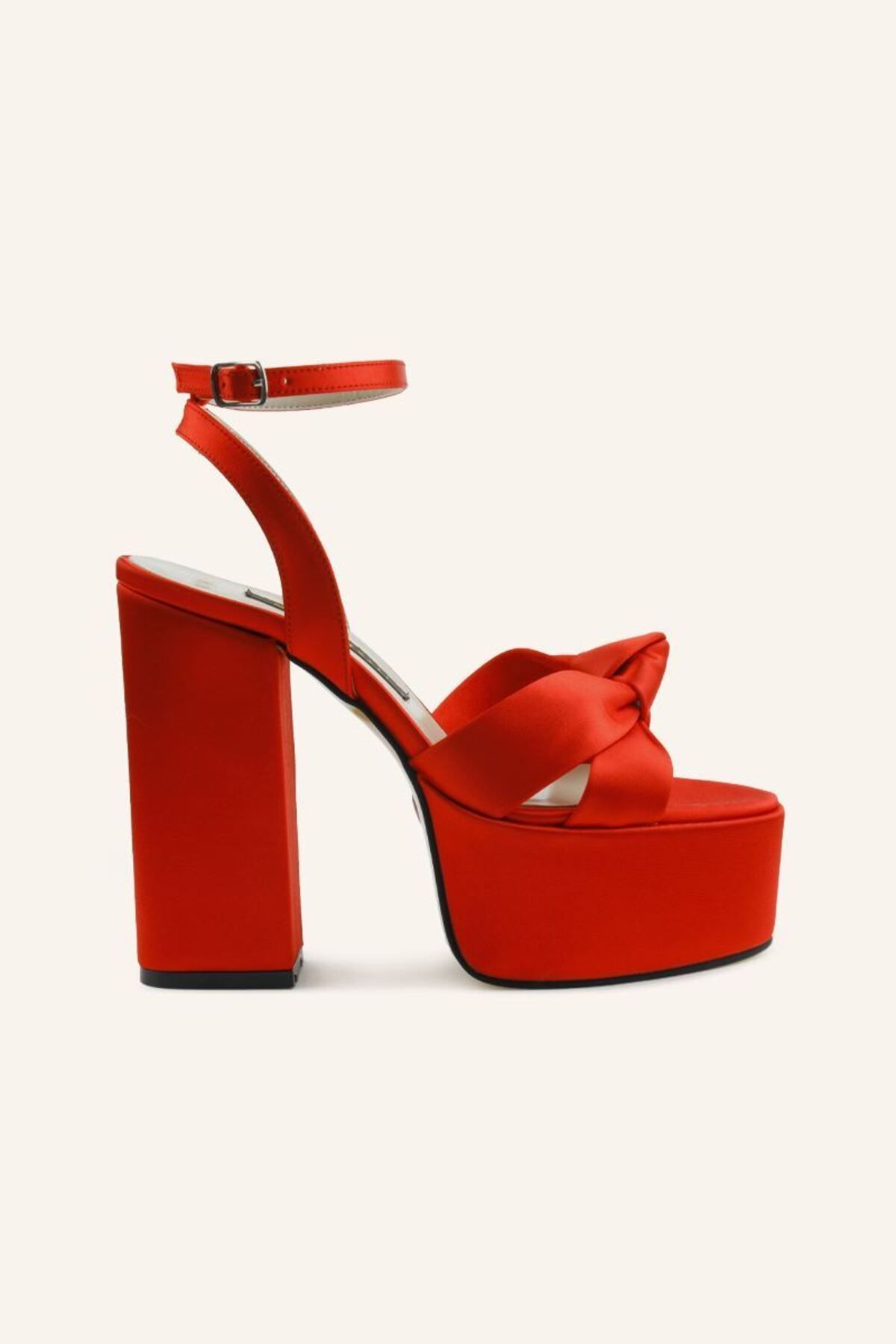 Marcatelli Kırmızı Saten Brando Topuklu Sandalet