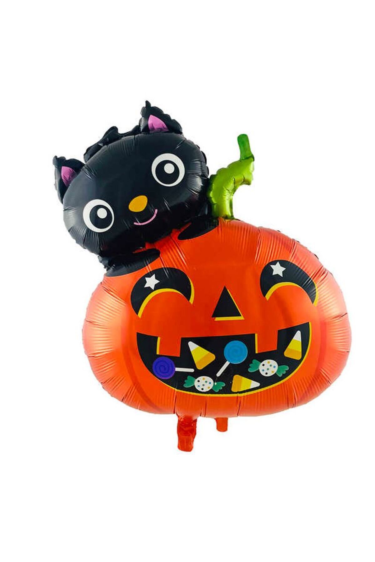 partidolu Cadılar Bayramı Halloween Kedili Balkabağı Şeklinde Folyo Balon 65 X 50 Cm