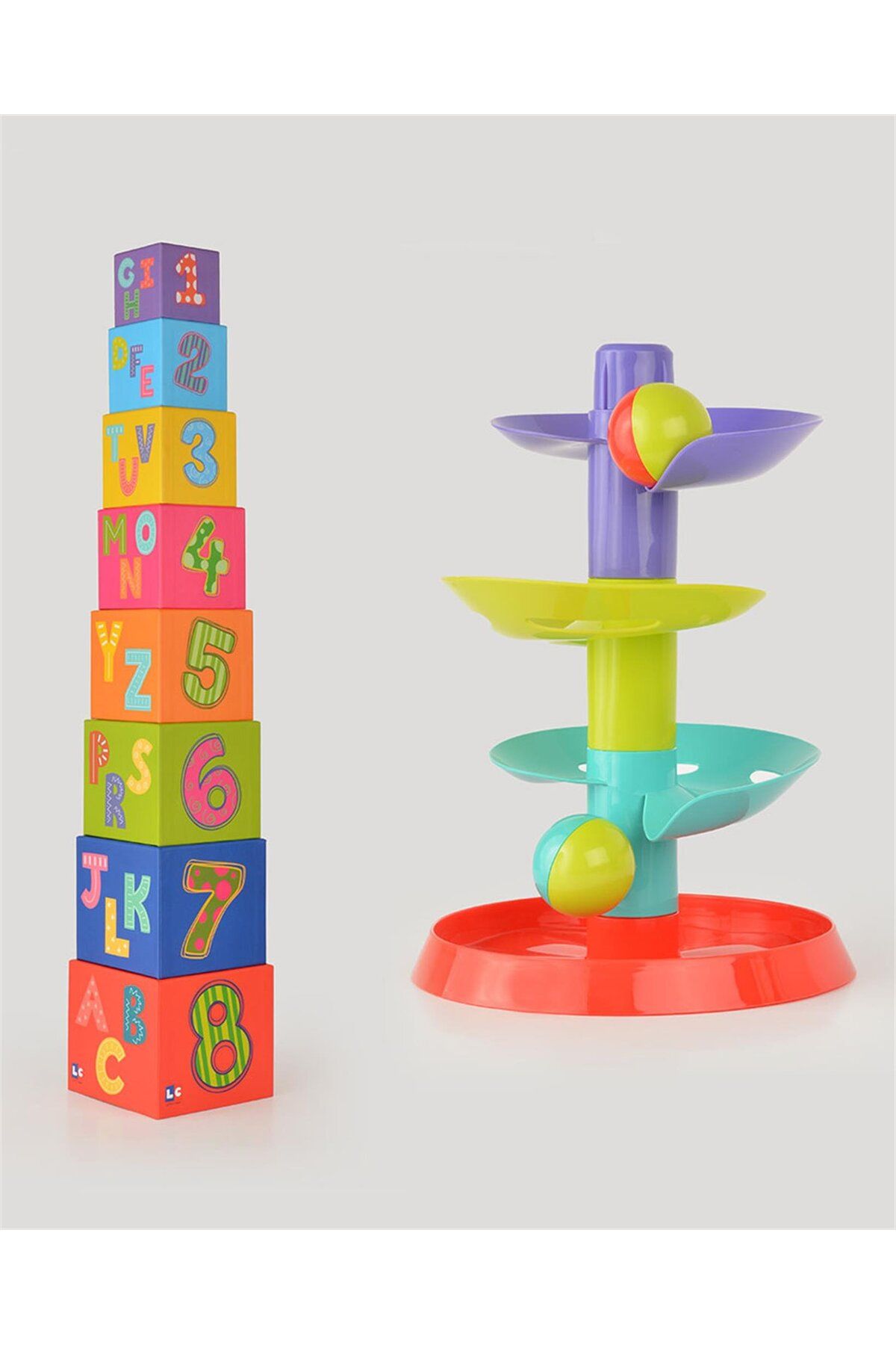 let's be child 2'li Eğitici Set Denge Kule Ve Top Yuvarlama Kulesi