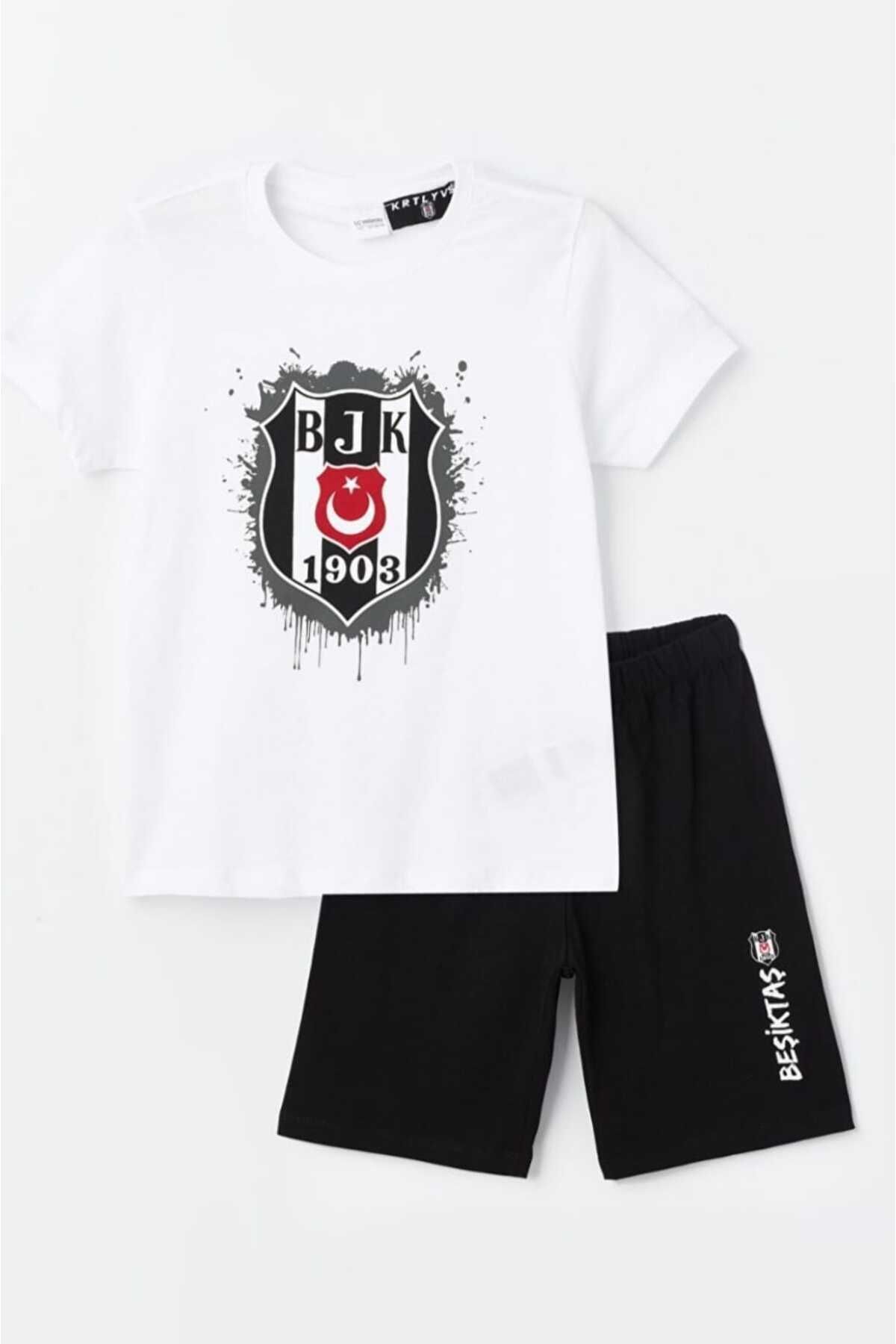 LC Waikiki LCW Kids Bisiklet Yaka Beşiktaş Baskılı Erkek Çocuk Şortlu Pijama Takımı