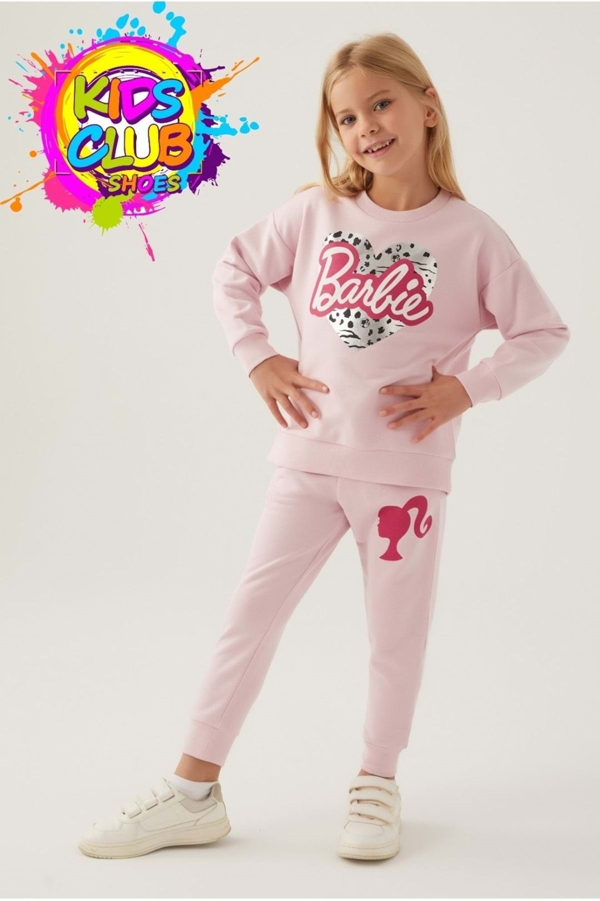 Barbie Lisanslı 1764 Sweatshirt Ve Pantolon Alt Üst Kız Çocuk Eşofman Takımı Pembe