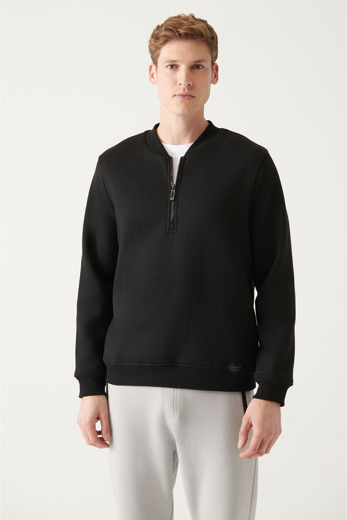 Avva Erkek Siyah Yarım Fermuarlı Pamuklu Regular Fit Sweatshirt A31y1305