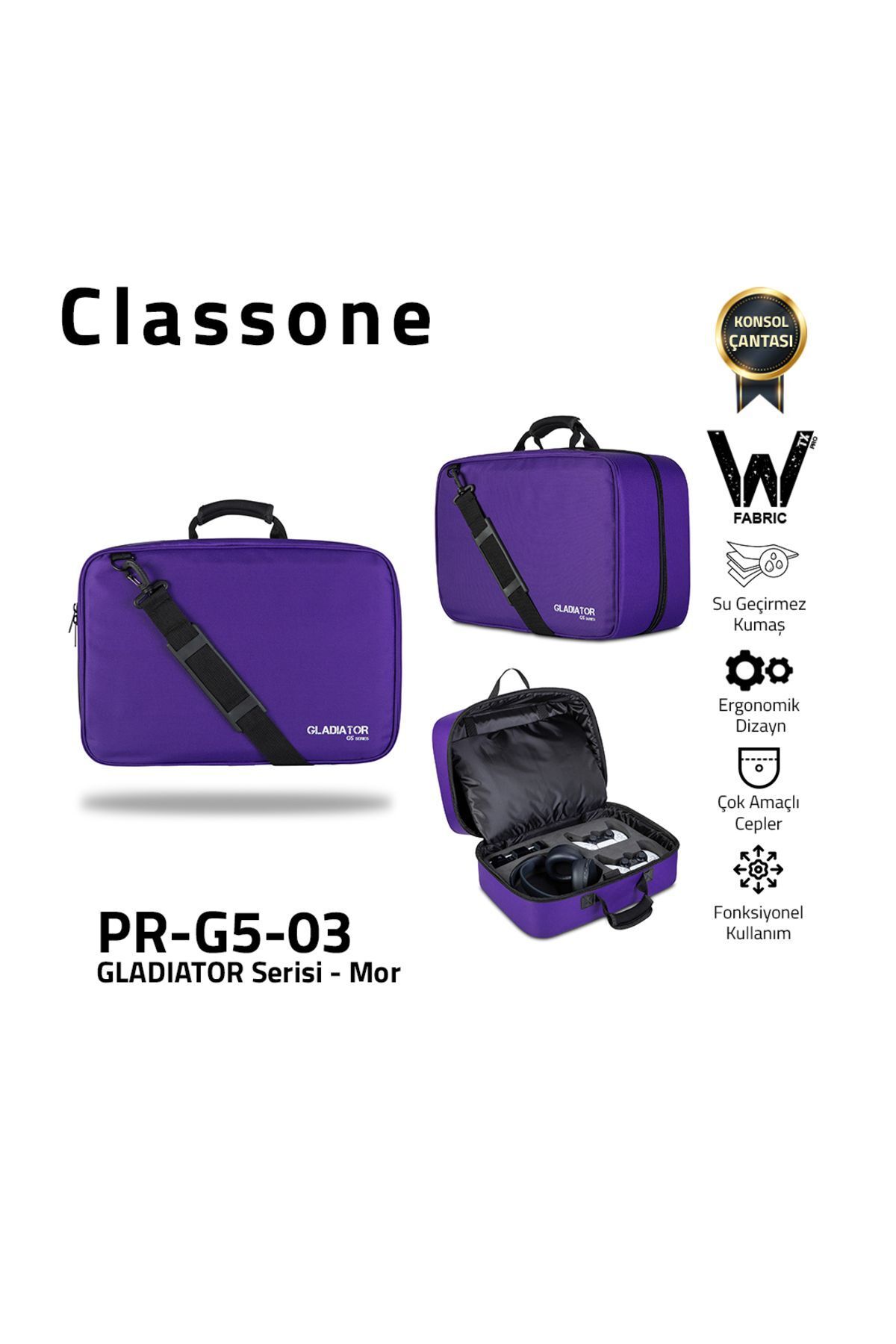 Classone PR-G5-03 Gladiatör G5 Serisi Oyun Konsolu Taşıma Çantası - Mor