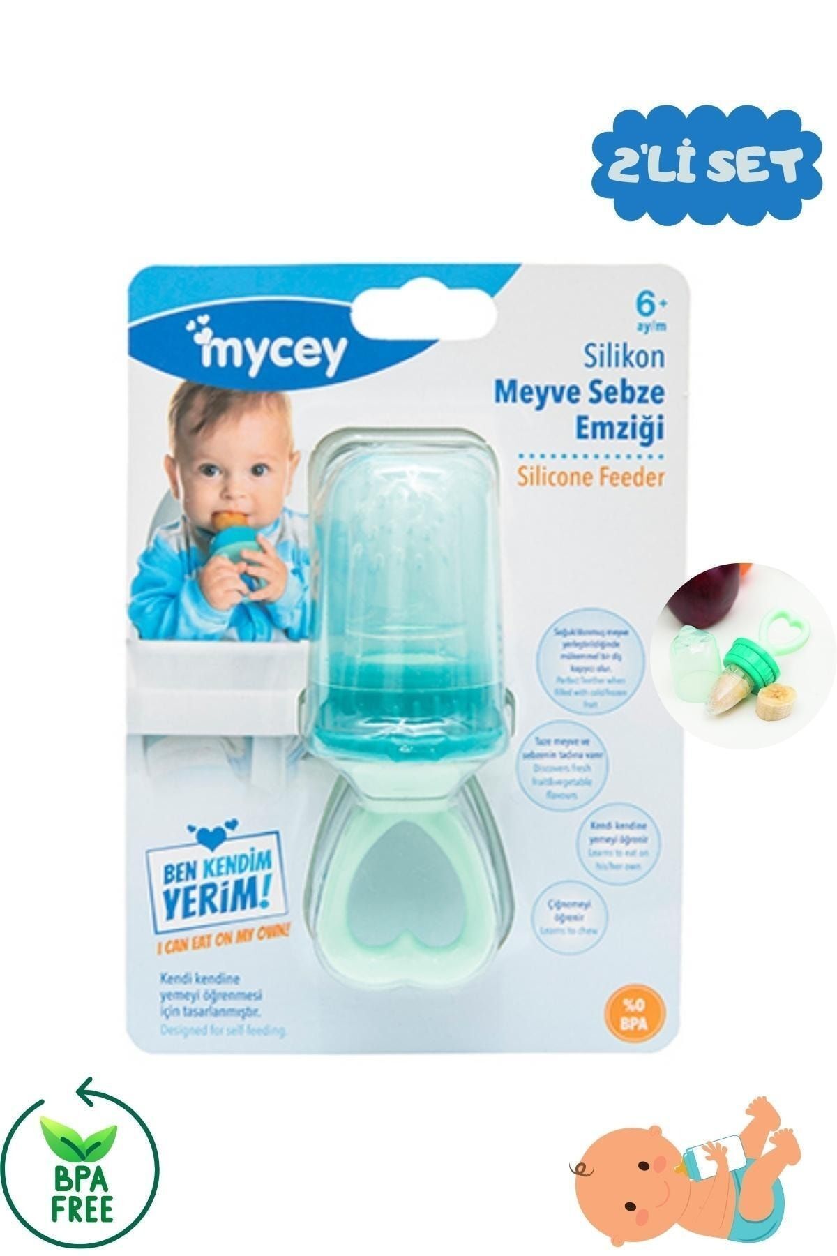 mycey Silikon Meyve Sebze Emziği Süzgeci Ikili Set - Yeşil