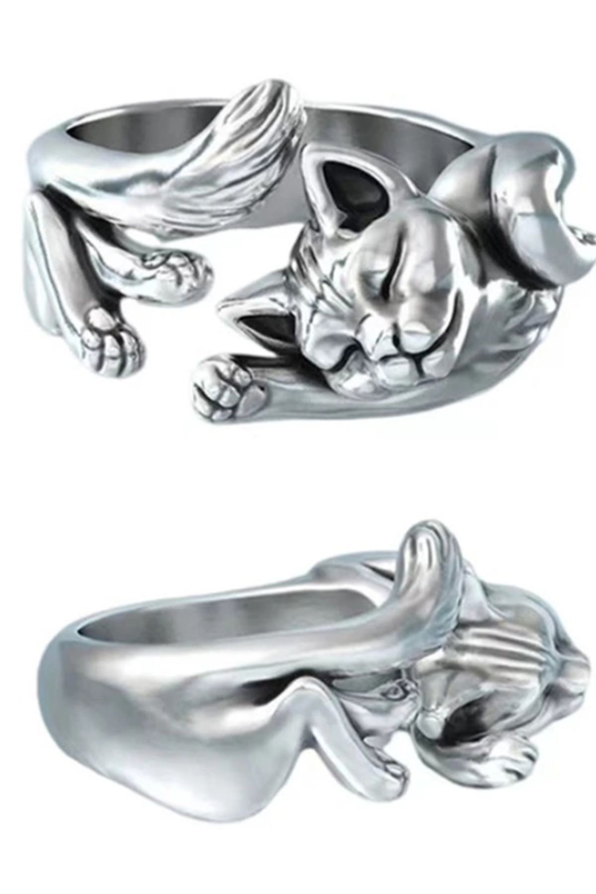 Shisa Jewel 1 Adet Vintage Alaşım Sevimli Kedi Yüzükler Gümüş Yüzük Kız Parti Aksesuarları (56)
