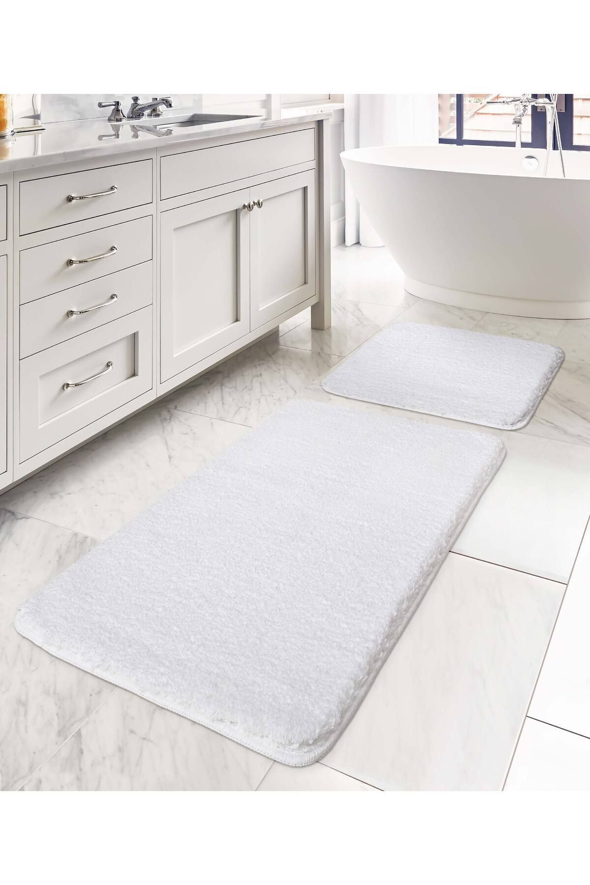 Koza Home Mino Kaydırmaz Taban Beyaz 2li Banyo Paspası 60 X 100 - 50 X 60