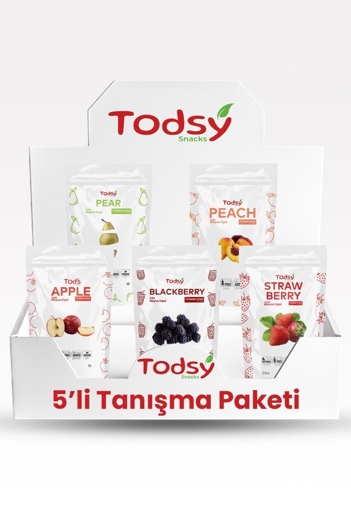 Todsy 5'li Tanışma Paketi Çilek-şeftali-böğürtlen-elma-armut Kuru Meyve Cipsi Dondurularak Kurutulmuş