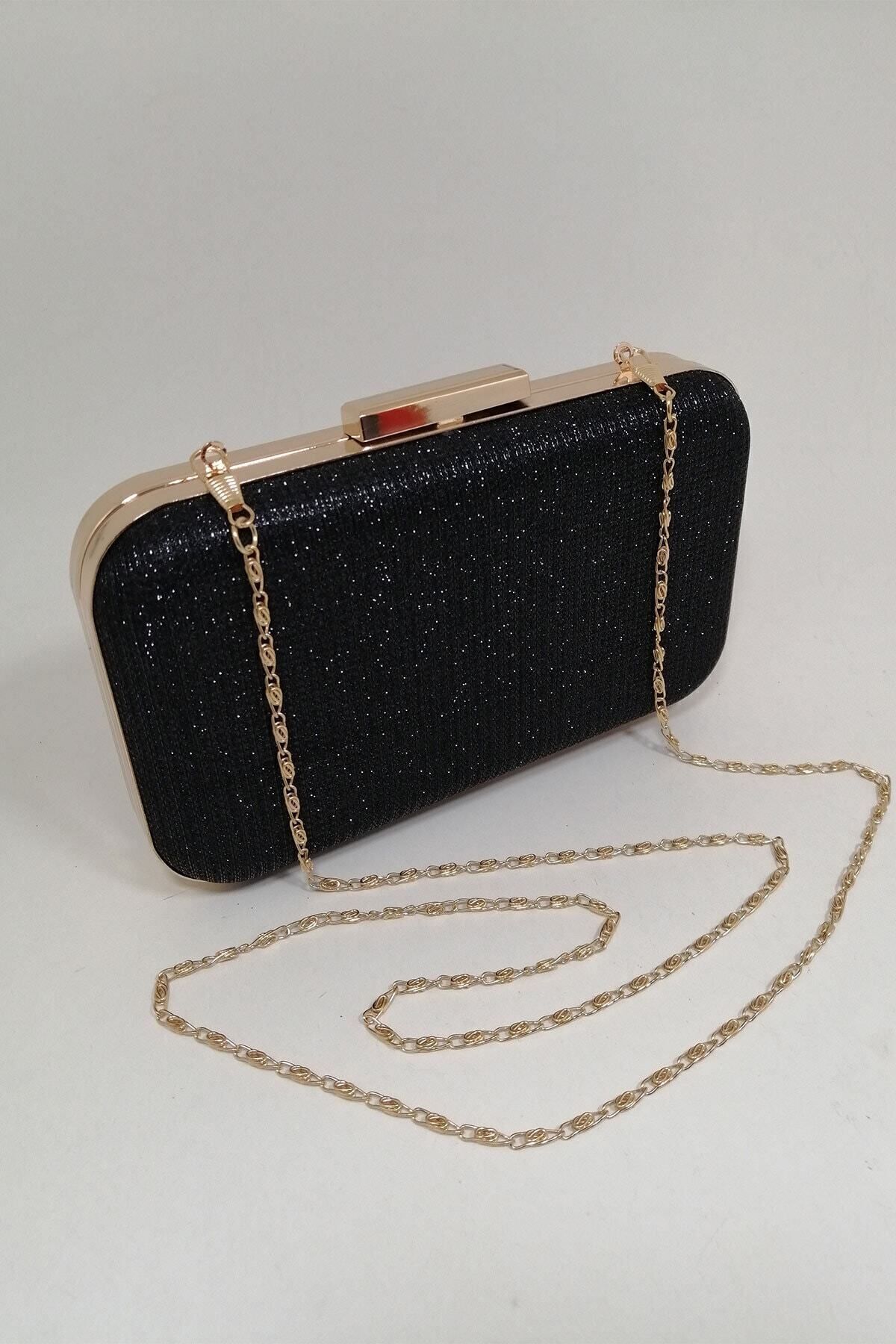 PARKTAN Siyah Simli Abiye Clutch Portföy Çanta