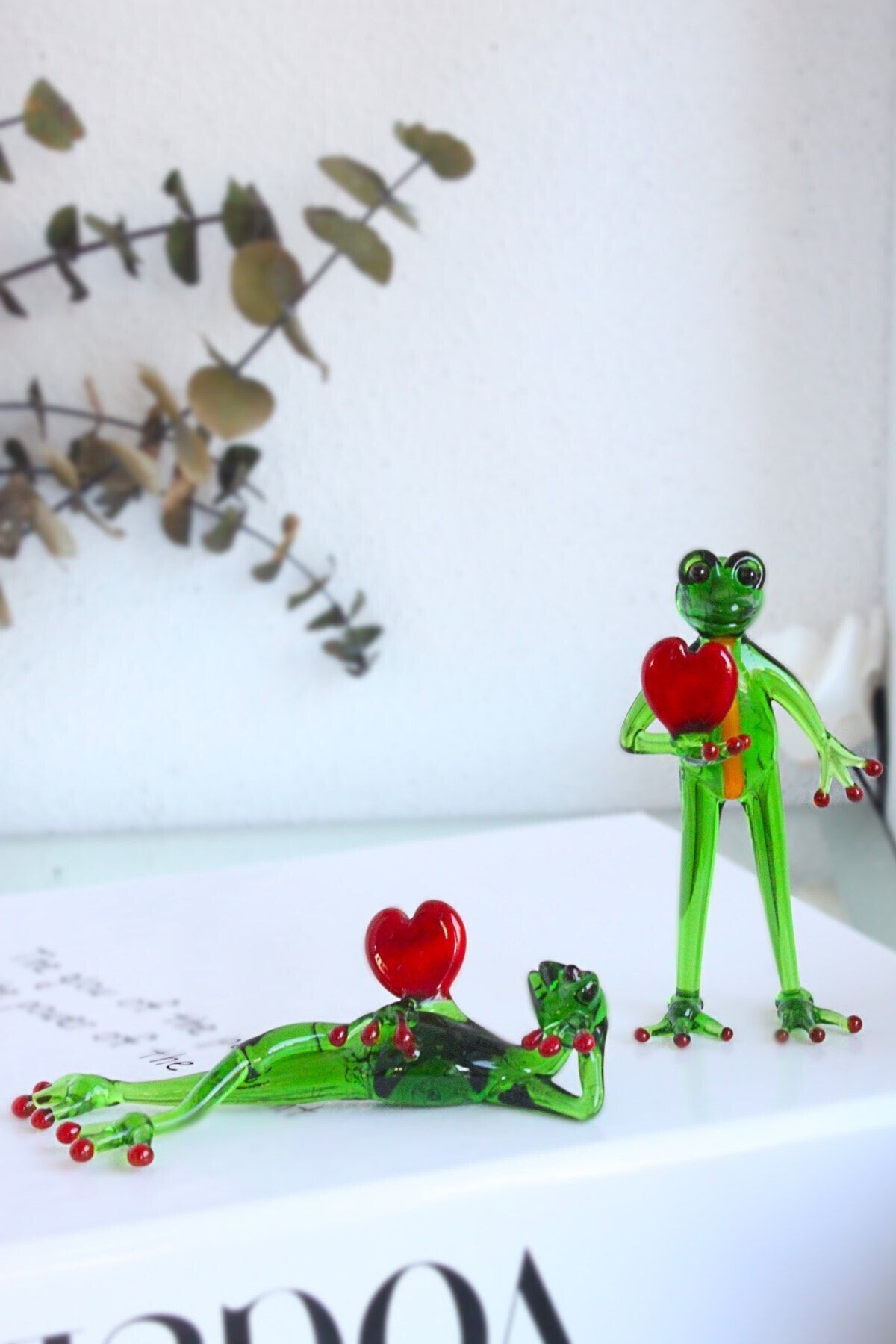 ADAMODART Aşık Kurbağalar 2'li El Yapımı Dekoratif Cam Biblo Seti
