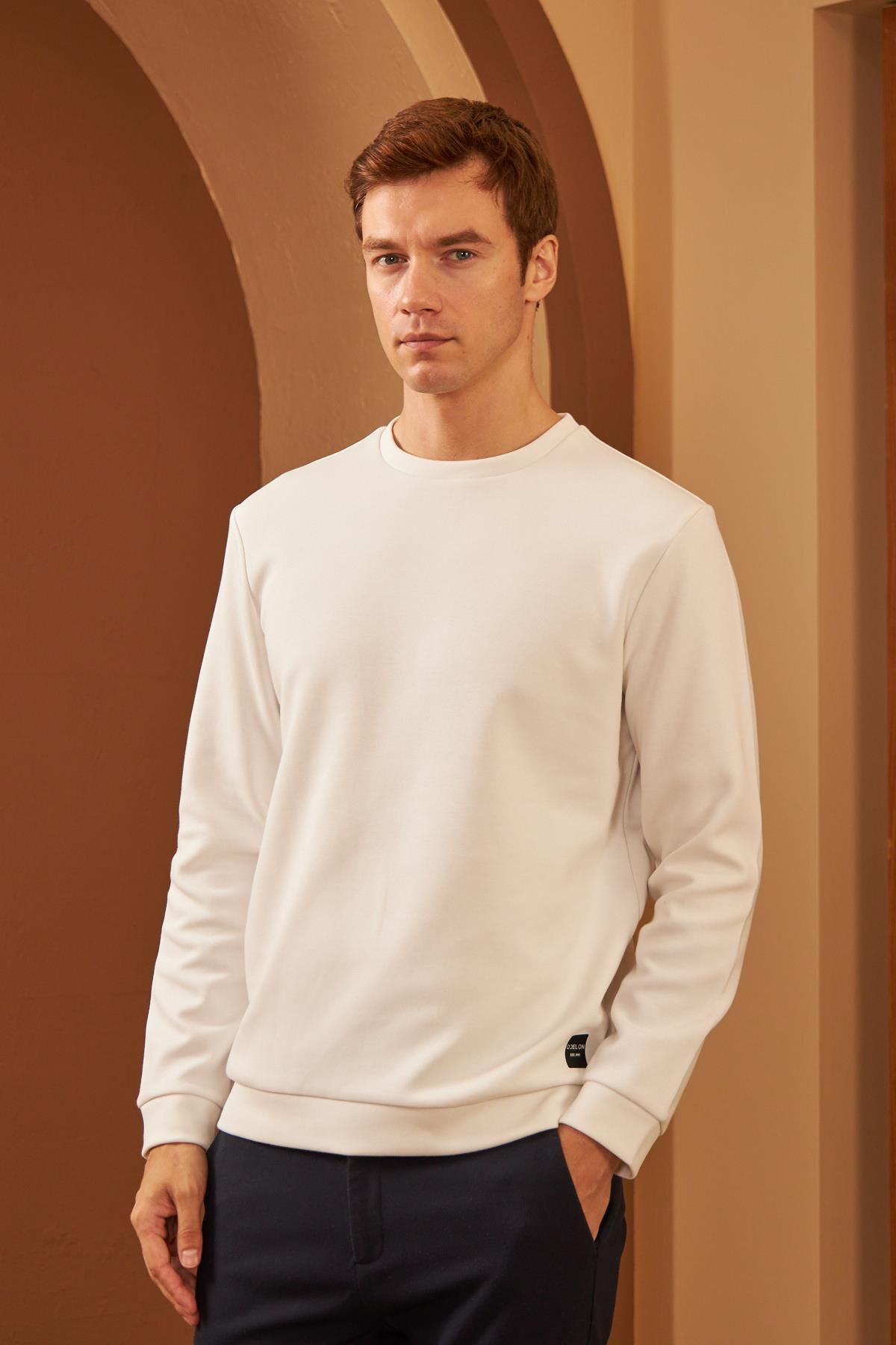 odelon Erkek Comfort Fit Basic Düz Sweatshirt Ekru MARS26