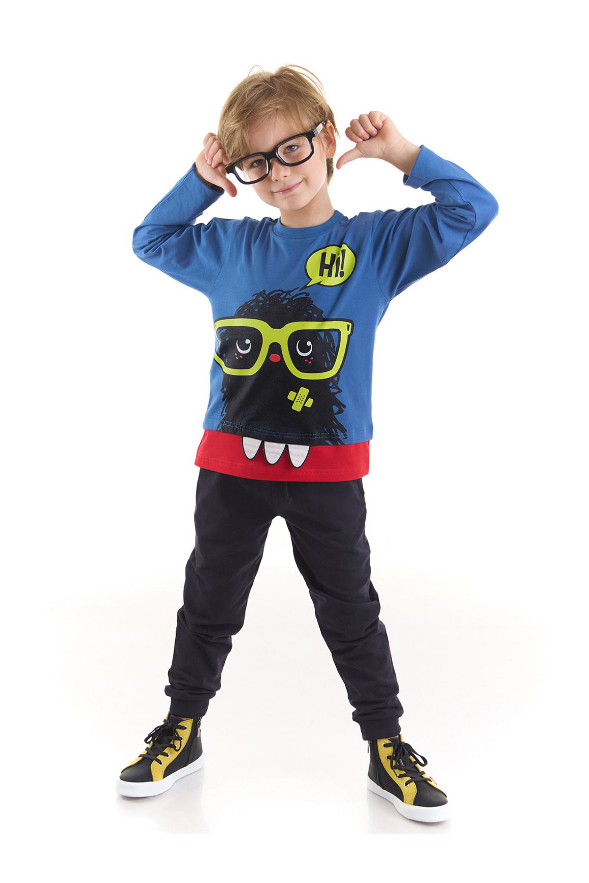 Denokids Hi Monster Erkek Çocuk T-shirt Pantolon Takım