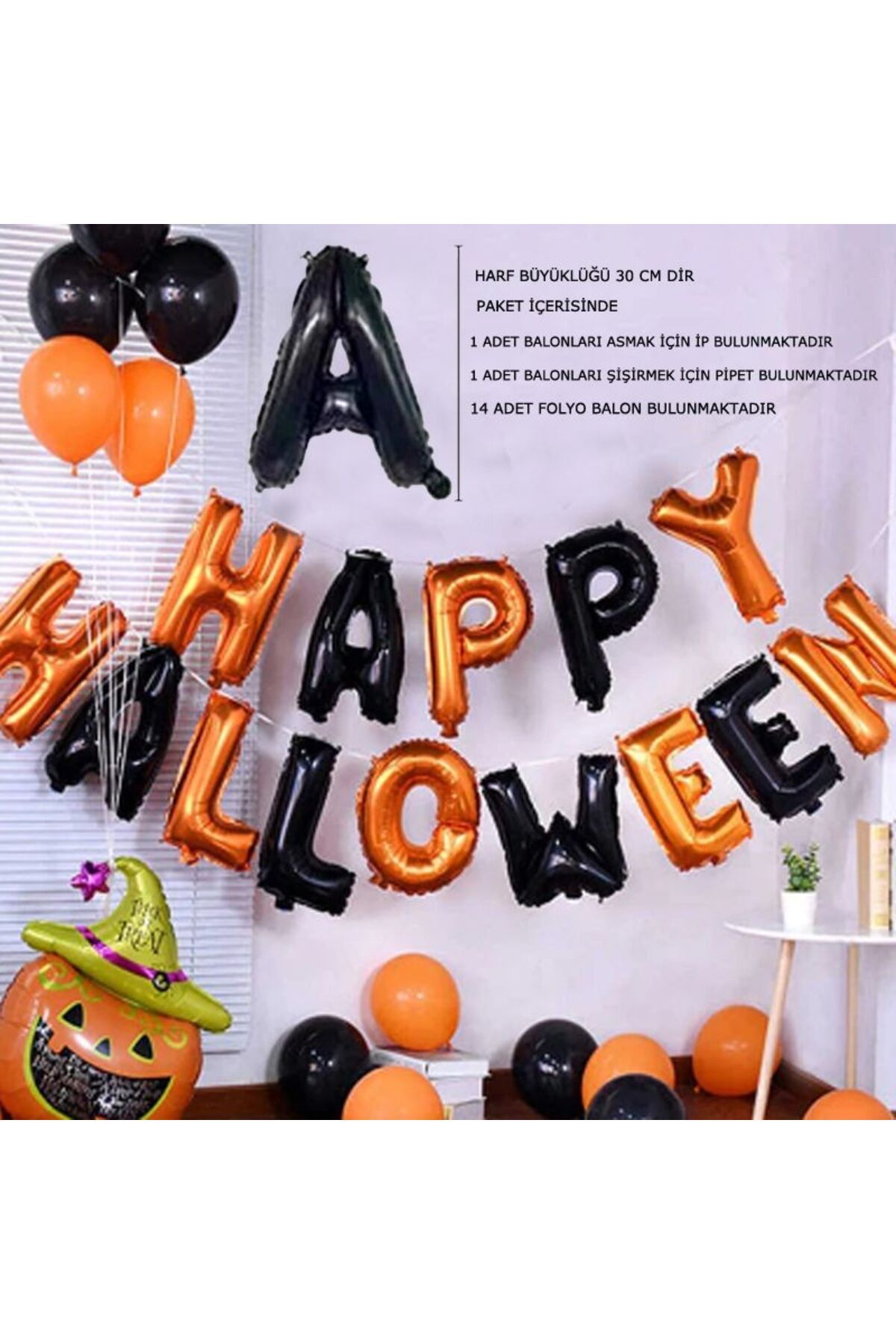 partidolu Siyah Ve Turuncu Renklerde Happy Halloween Yazılı 30 Cm Folyo Balon