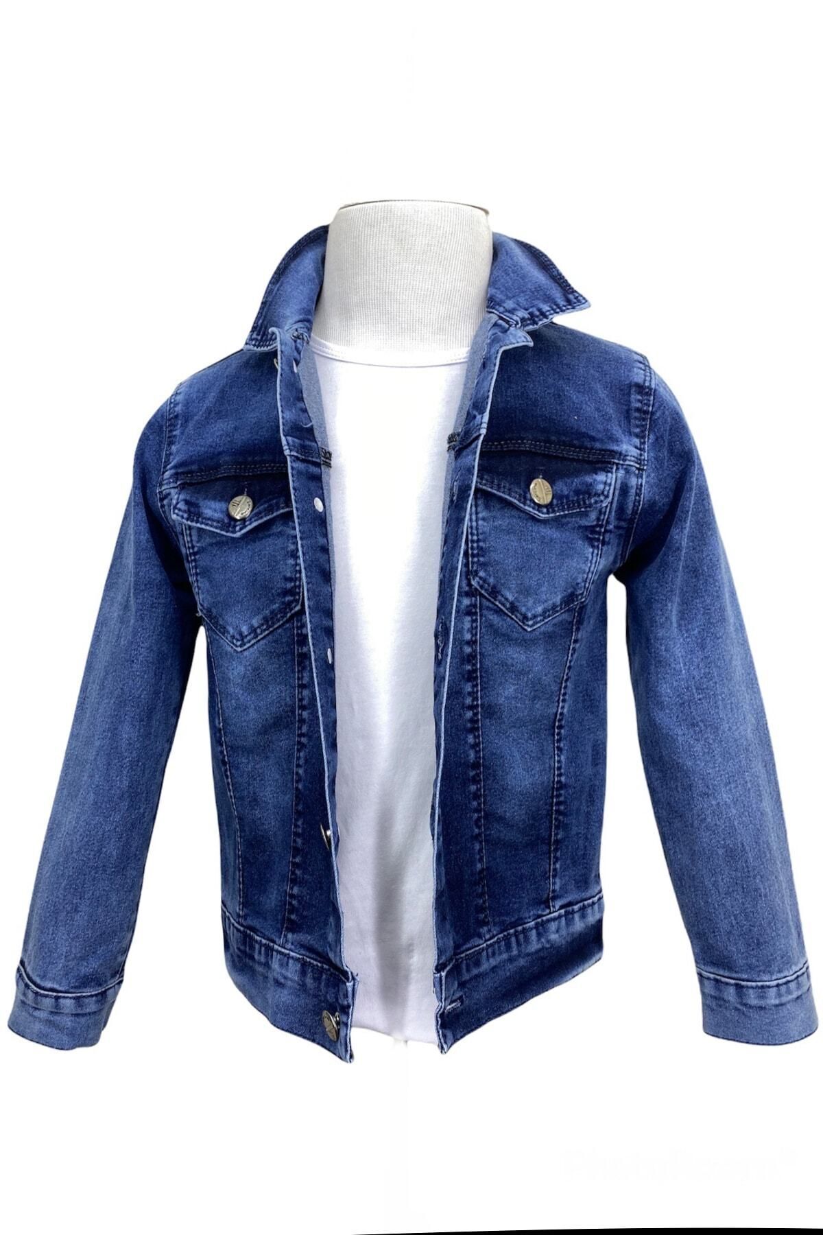 Asortik Kids Unisex Mevsimlik Mavi Renk Rahat Kalıp Denim Kot Ceket