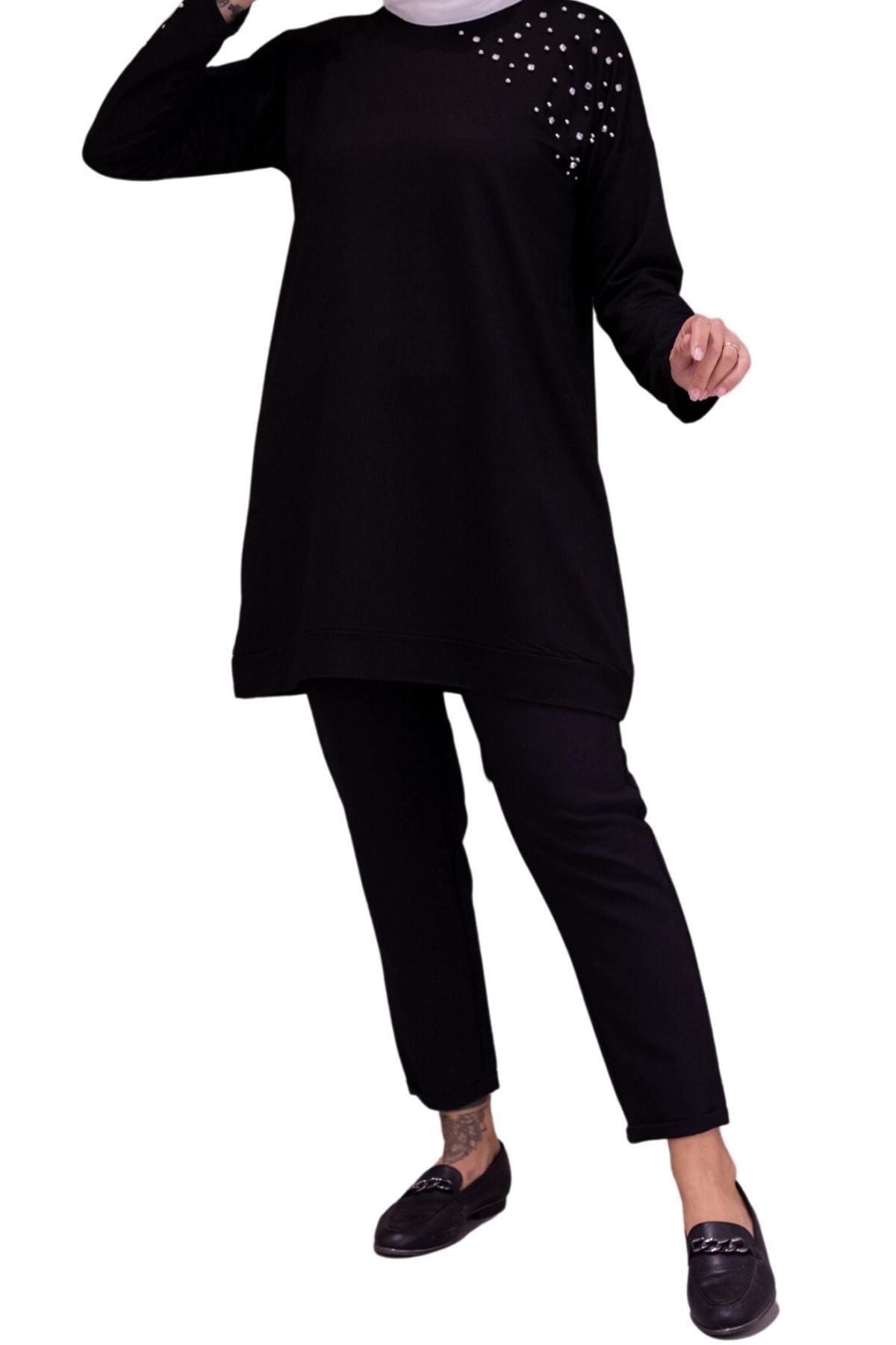ottoman wear OTW20016 Omuzu Taşlı Tunik Siyah