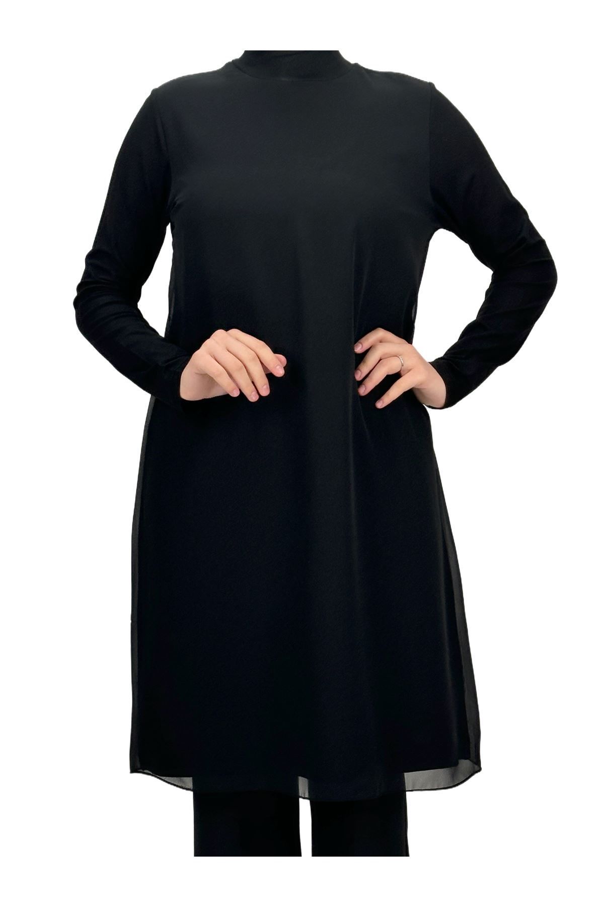 ottoman wear OTW8832 Önü Şifon Detaylı Penye Uzun Kollu İçlik Siyah