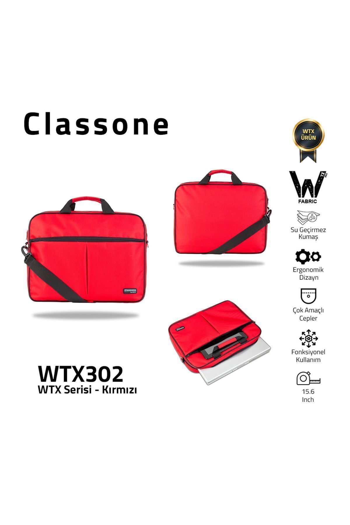Classone WTX302 WTXpro Serisi 15.6 inch Uyumlu Su Geçirmez Kumaş Macbook, Laptop , Notebook El Çanta