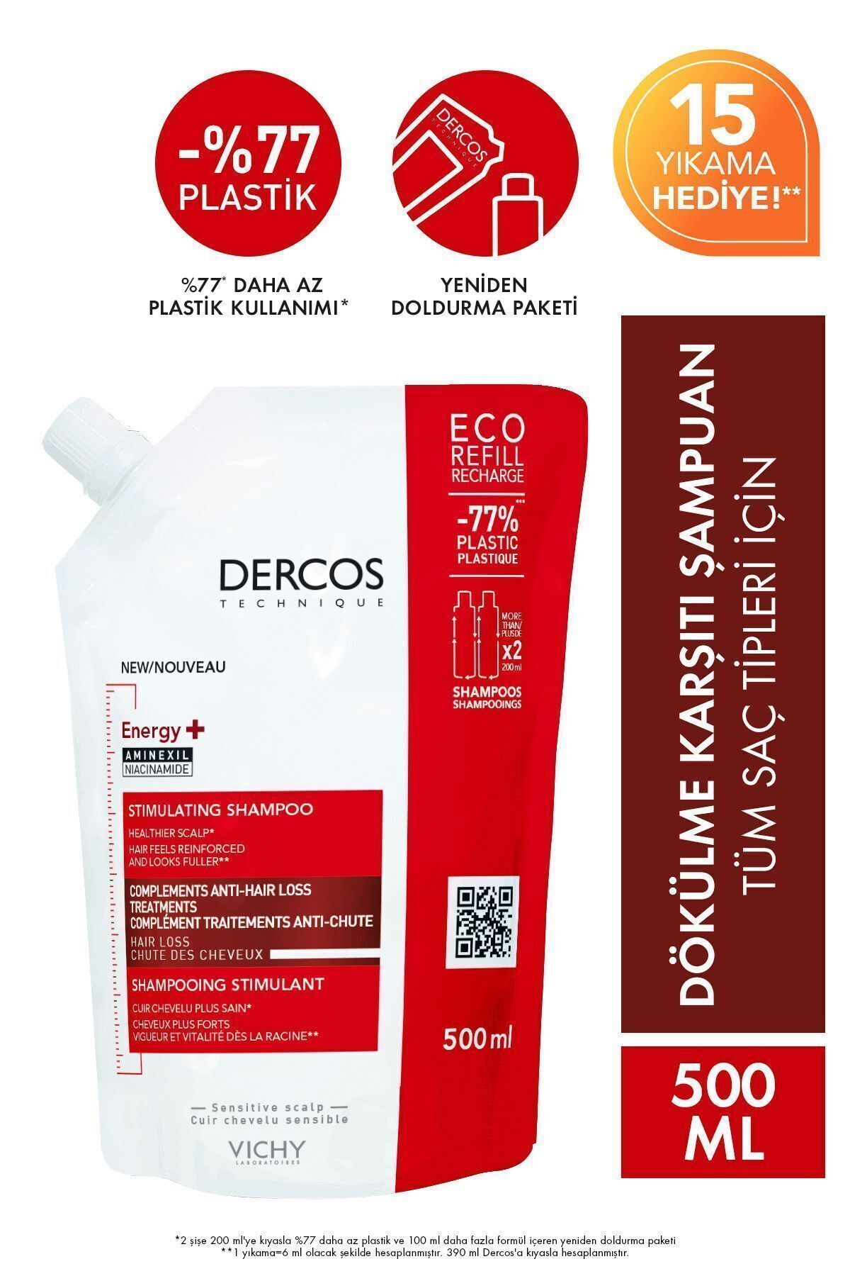 Vichy Dercos Energy+ Saç Dökülmesi Karşıtı Şampuan - 500 ML Yeniden Dolum Paketi