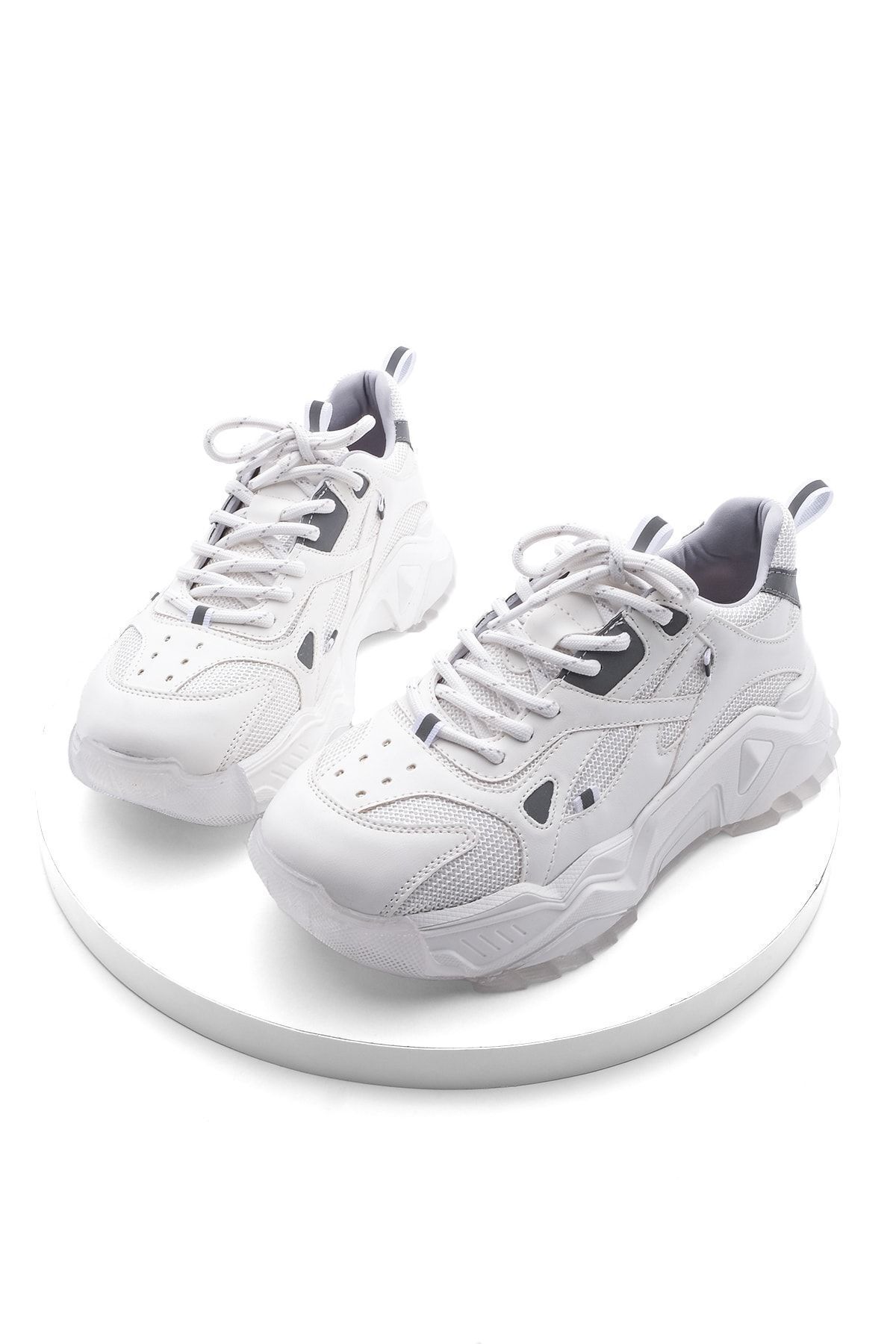 Marjin Kadın Yüksek Taban Sneaker Bağcıklı Spor Ayakkabı Virez Beyaz