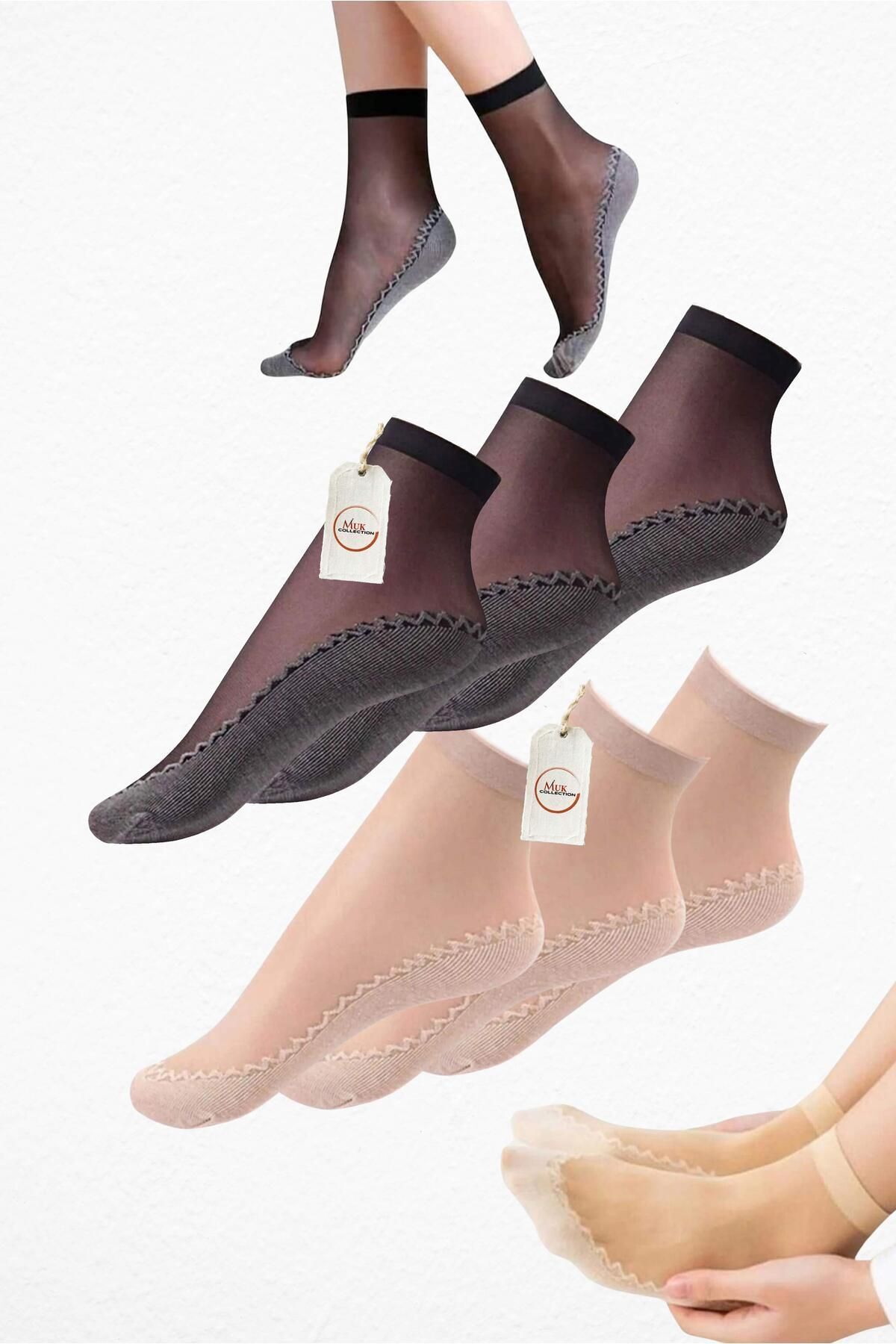 MUK COLLECTİON Ekstra Yumuşak Pamuk Tabanlı Siyah Ve Ten Kadın Çorapları 6'lı Set