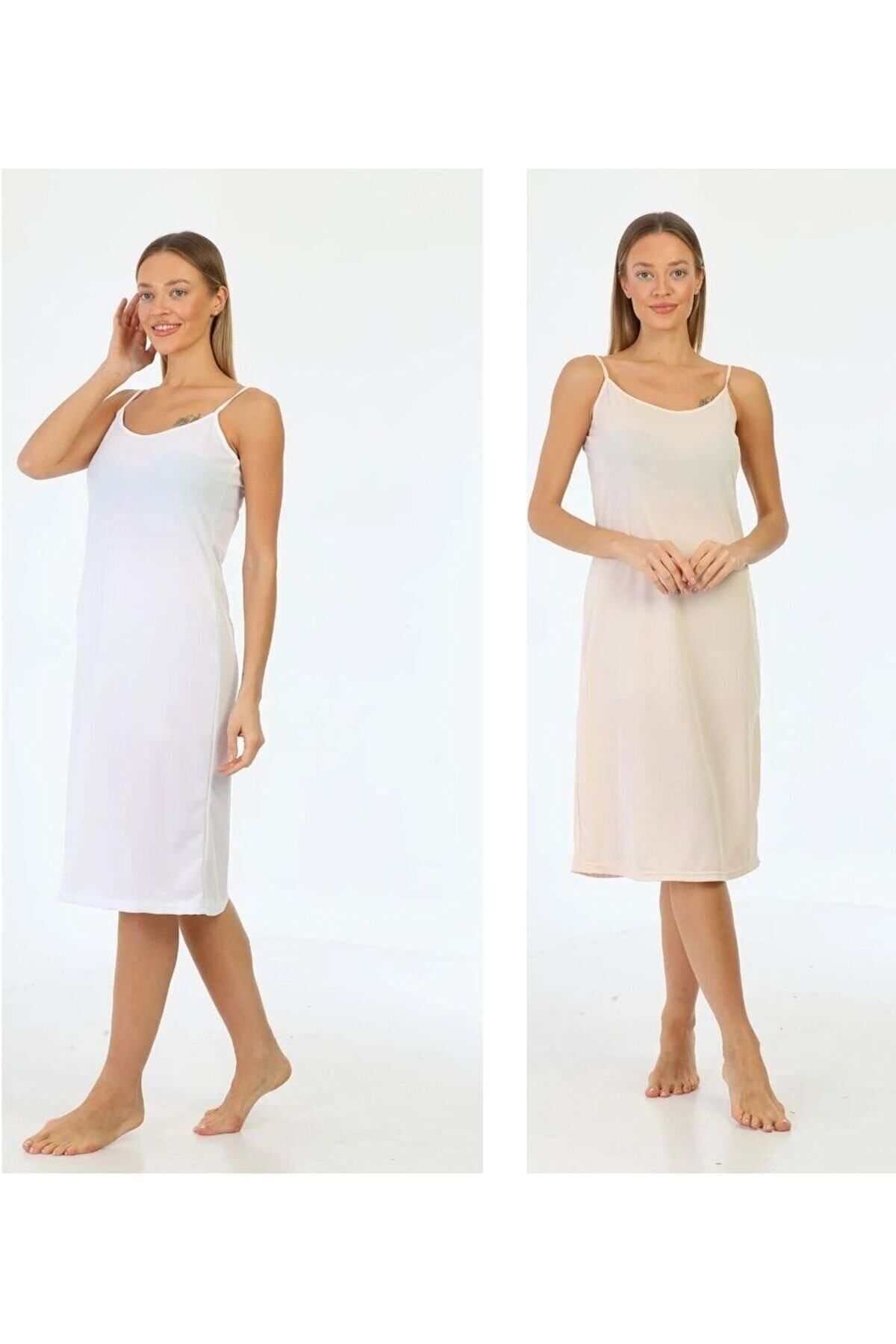 medipek İpaskılı Elbise Astarı içlik Jüpon Beyaz- Bej 2li Set