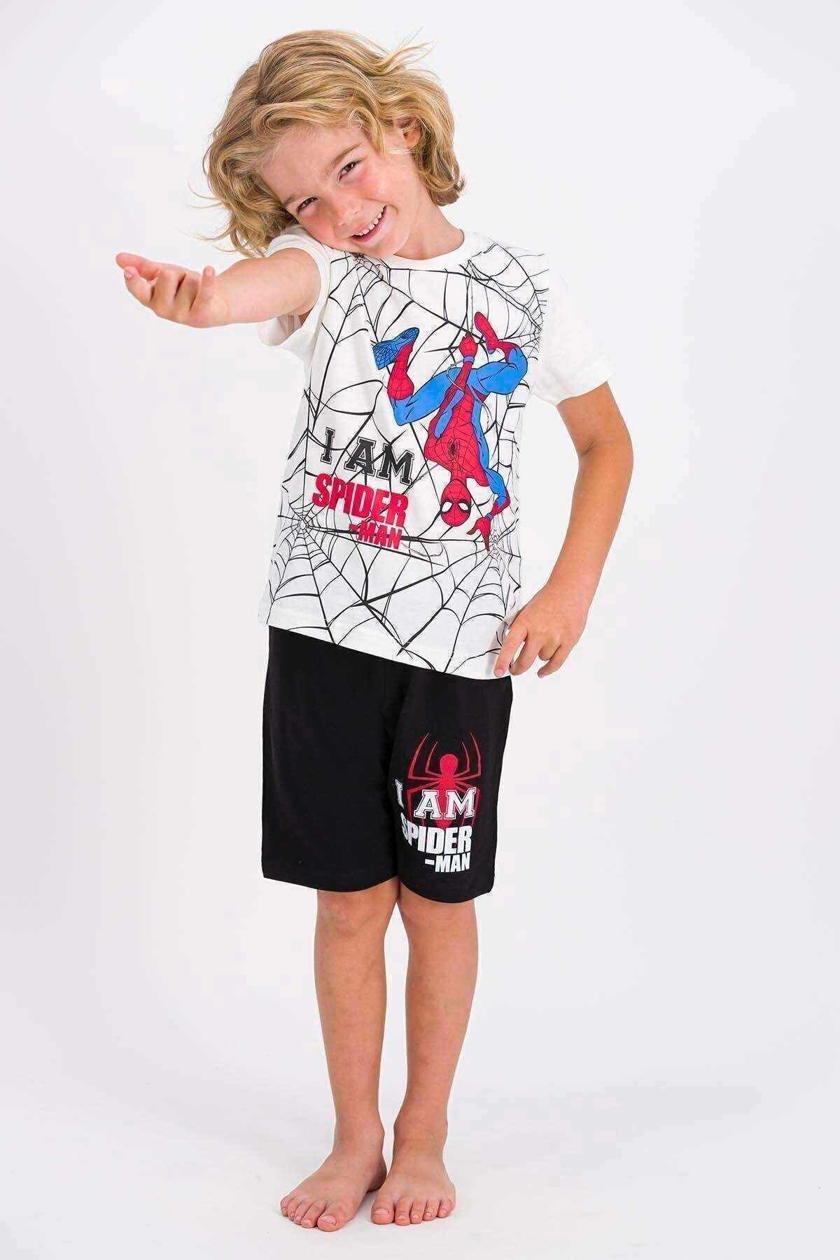 Spiderman Spıder-man Erkek Çocuk Bermuda Takım Ekru-lacıvert
