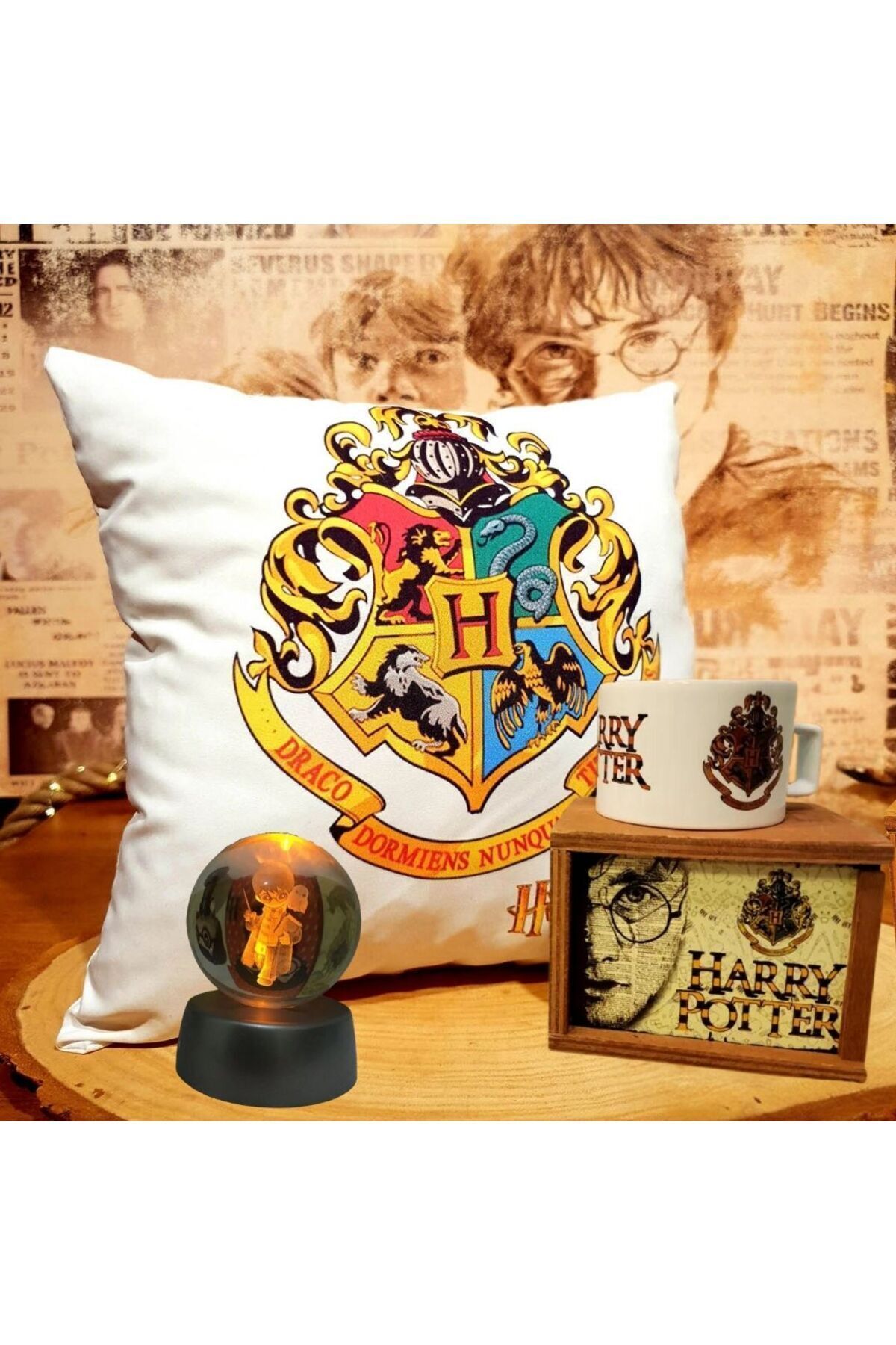 md Harry Potter Kristal Küre & Yastık Ve Kutulu Kupa Seti