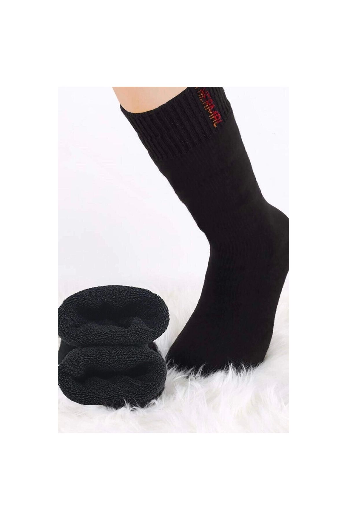 Narnuga MODLİVE Siyah Termal Kalın Kışlık Havlu Çorap Erkek Kadın Unisex Pamuk