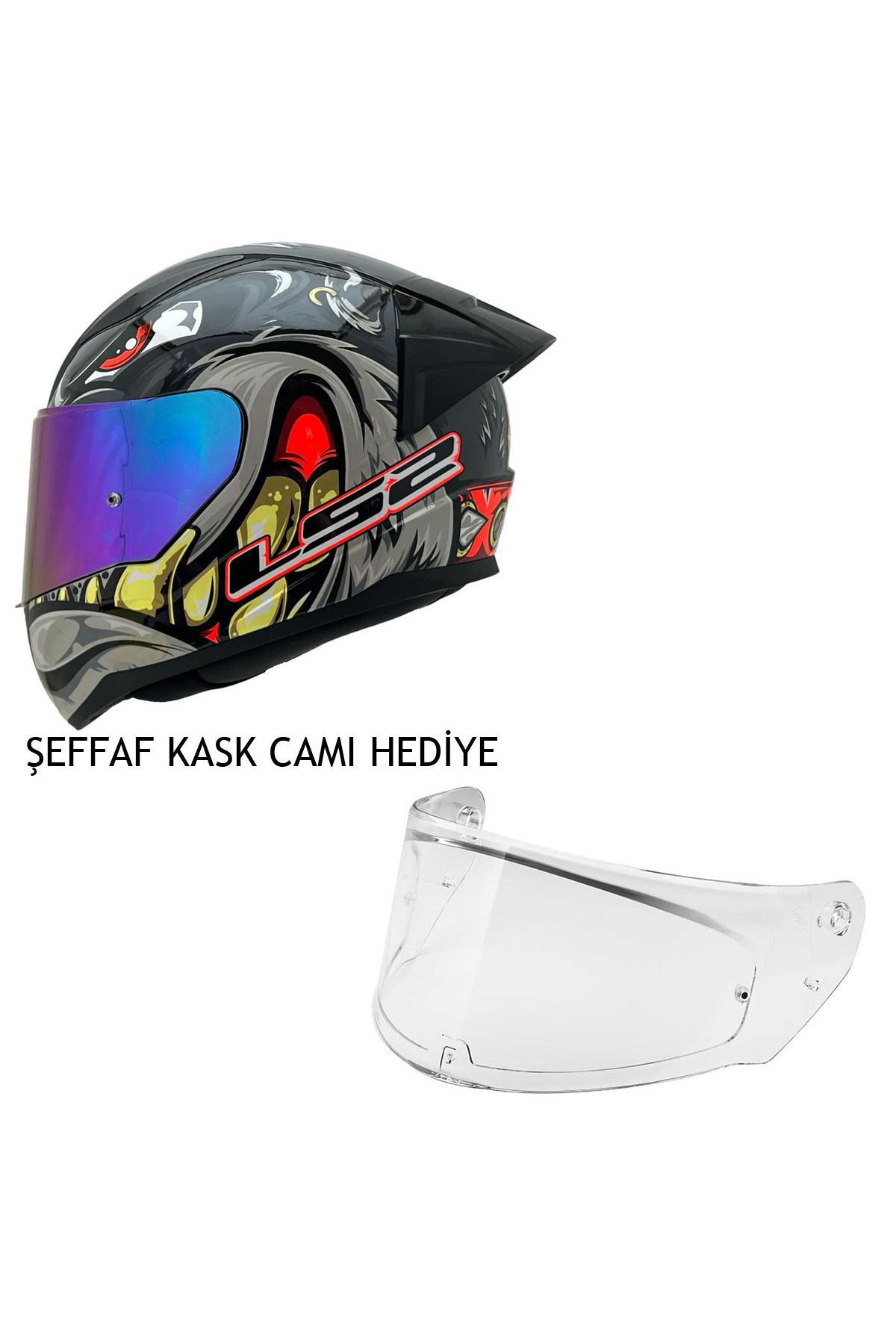 LS2 RAPID 2 SPOX GRİ-KIRMIZI KASK ŞEFFAF KASK CAMI