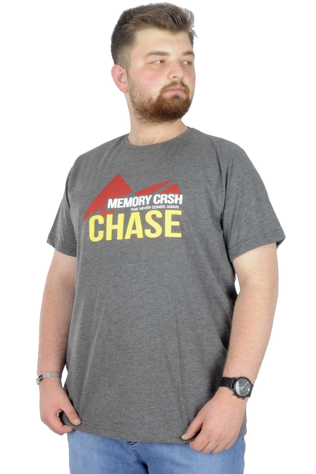 Modexl Mode Xl Büyük Beden T-shirt Bis Yaka Chase 22193 Antramelanj