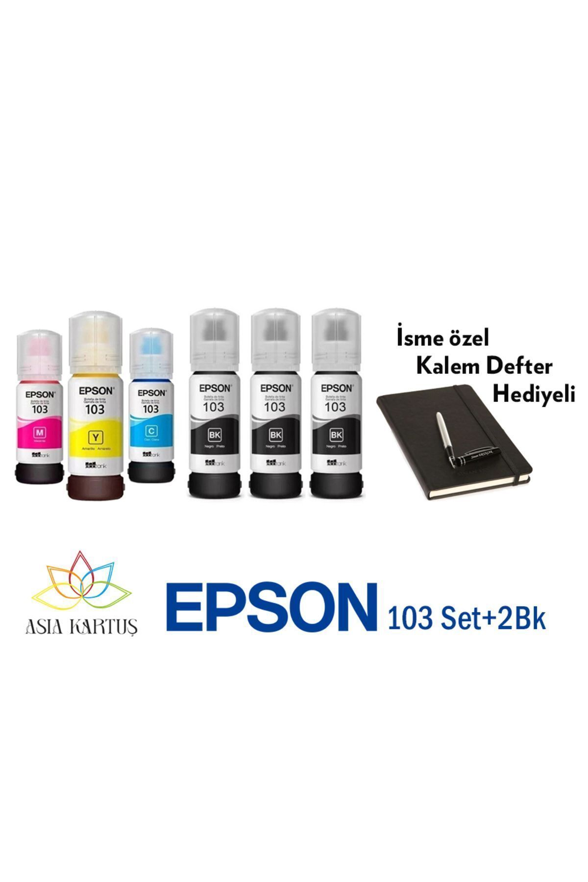 Epson Mürekkep 103 6 Renk +2BK Set, Epson EcoTank L5290 Uyumlu Defter Hediyeli Mürekkep Seti