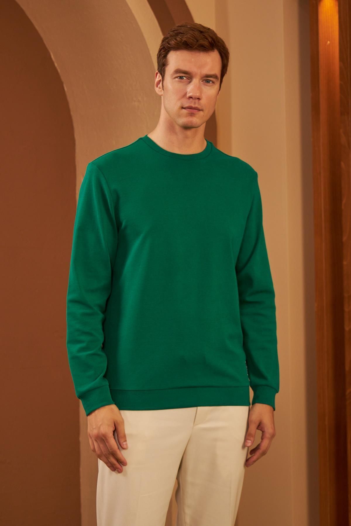 odelon Erkek Comfort Fit Basic Düz Sweatshirt Yeşil MARS26