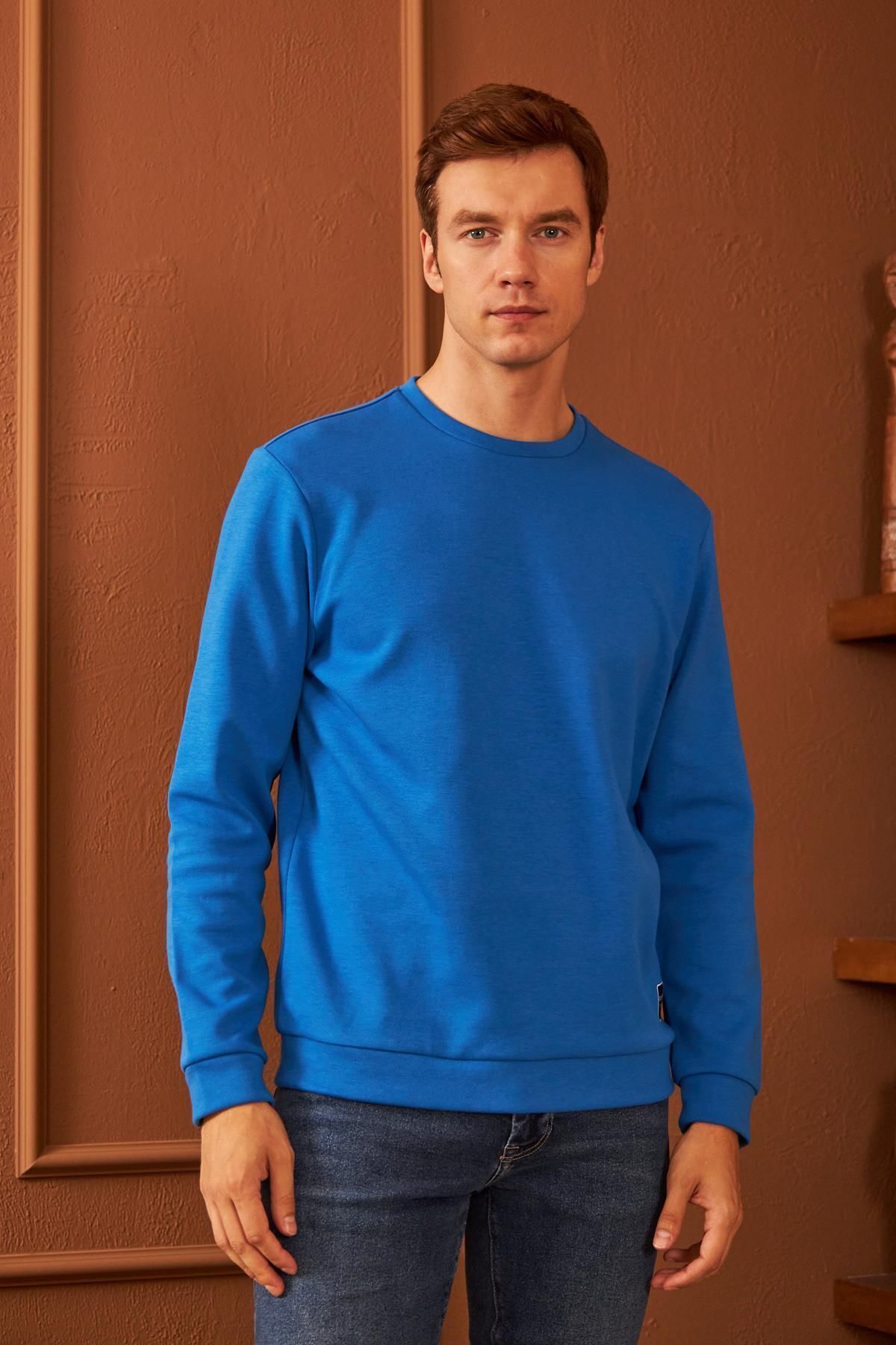 odelon Erkek Comfort Fit Basic Düz Sweatshirt Mavi MARS26