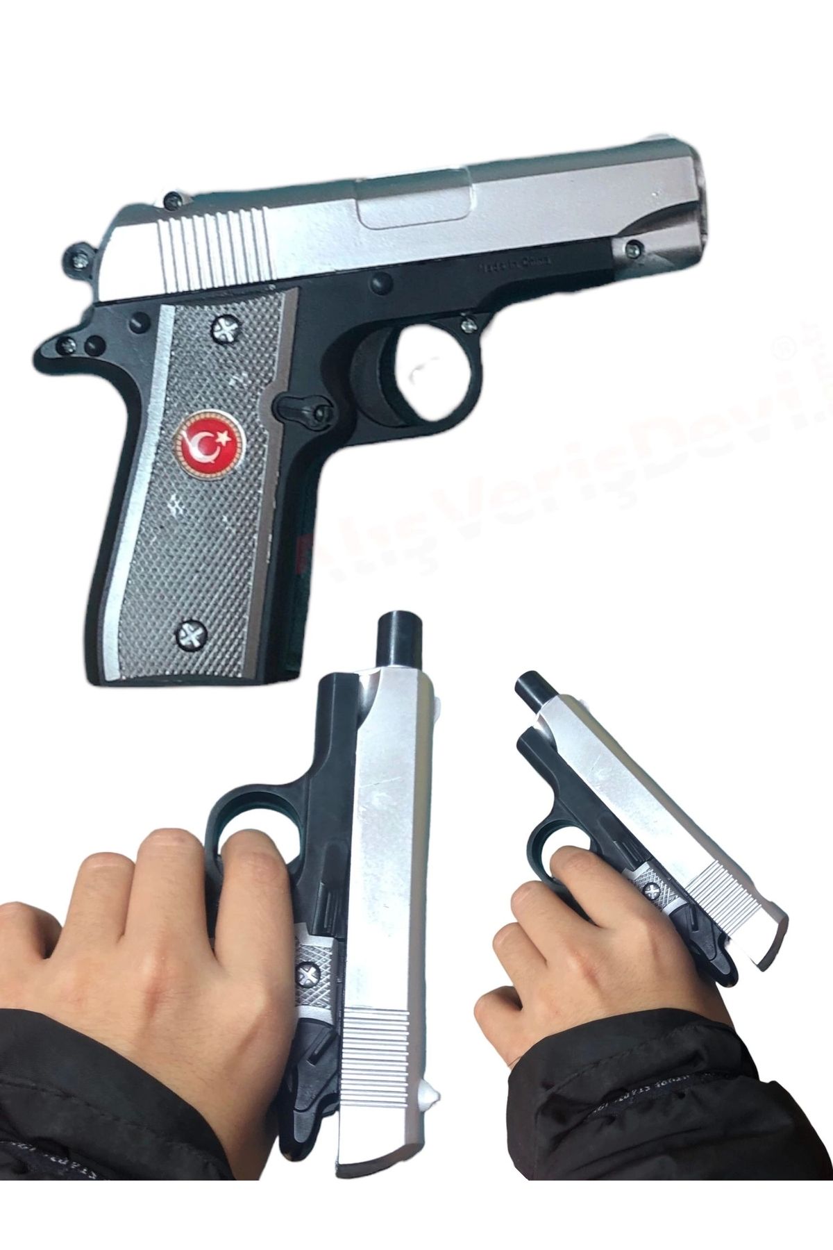 alisverisdevi oyuncak tabanca silah minik gri ay yıldızlı oyuncak silah boncuk atan oyuncak tabanca