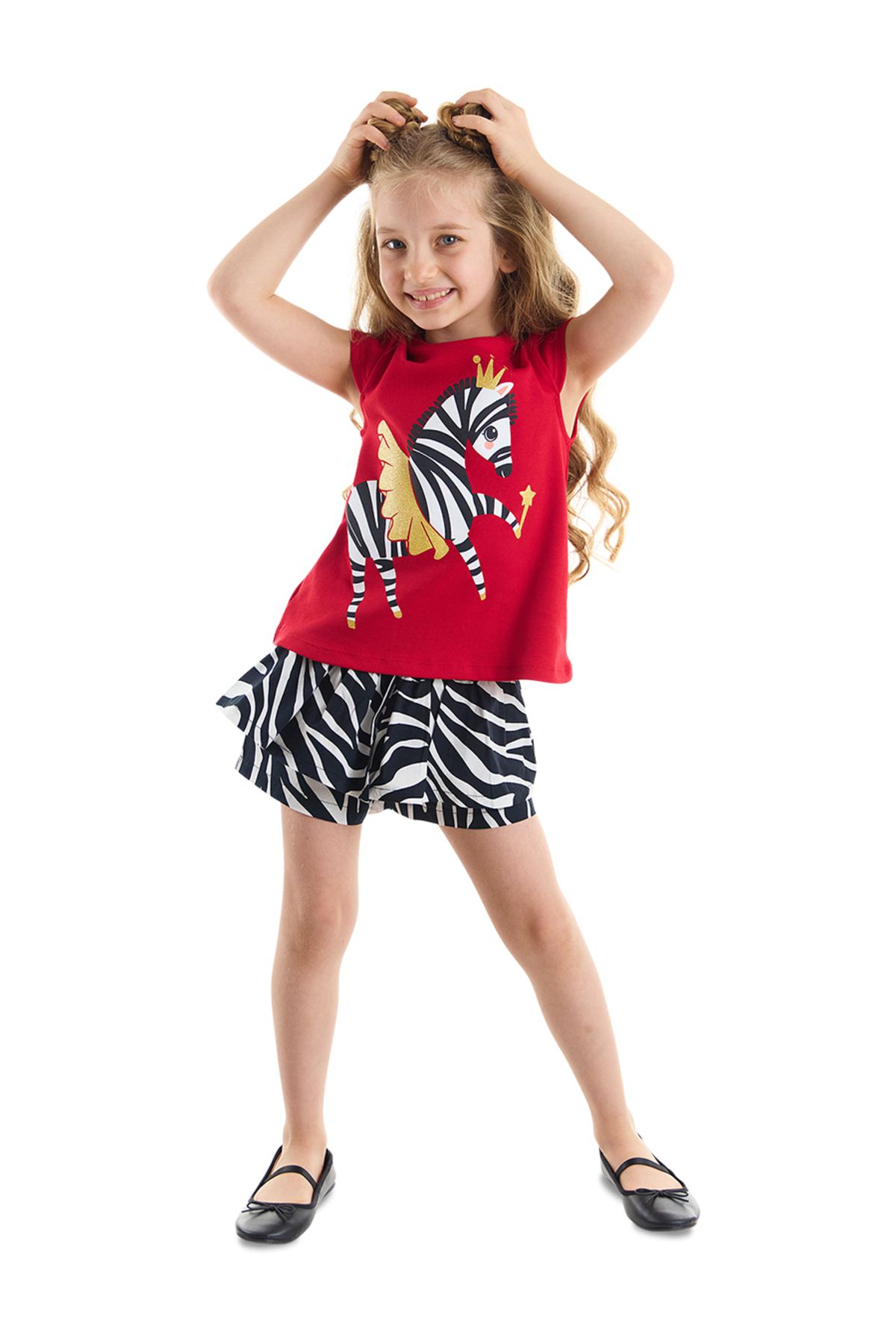 Denokids Balerin Zebra Kız Çocuk T-shirt Şort Takım