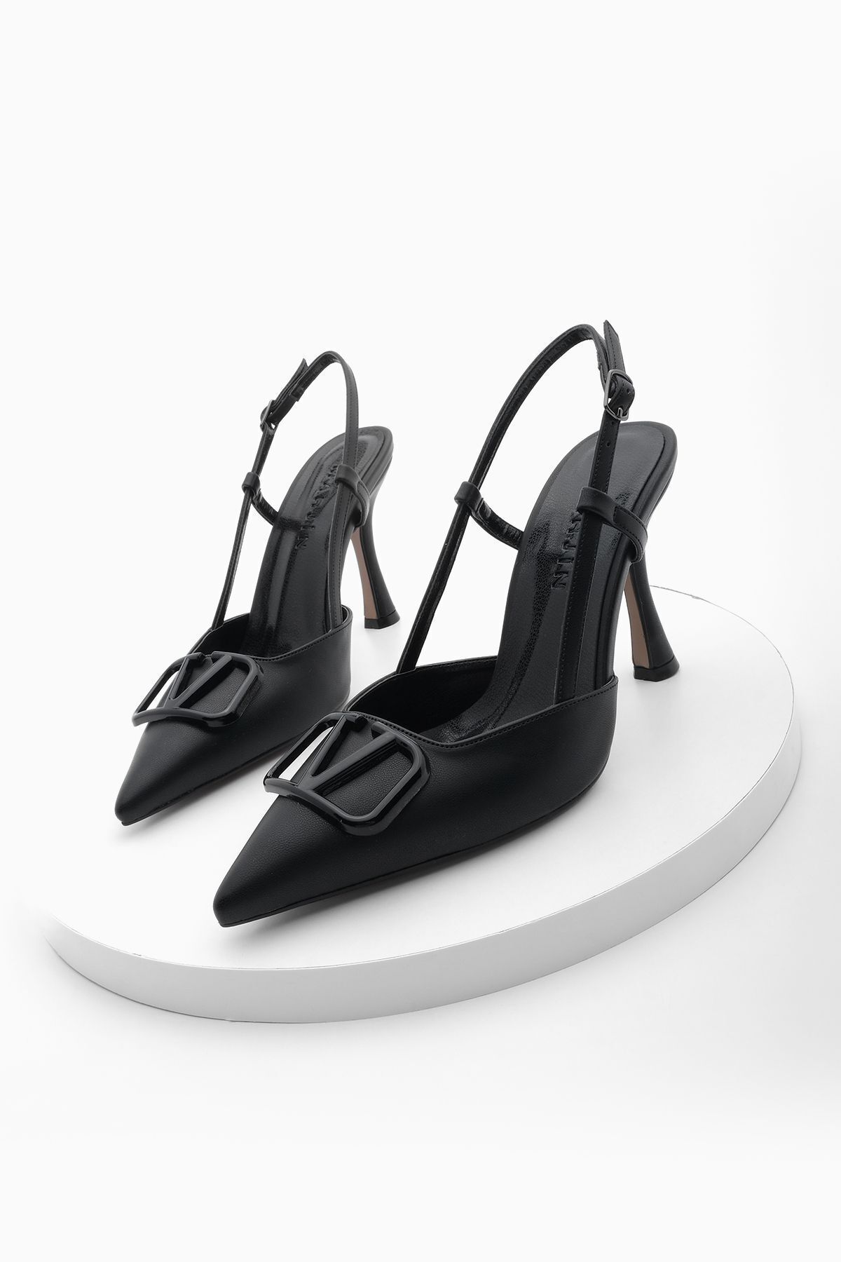 Marjin Kadın Stiletto Sivri Burun Topuklu Ayakkabı Pidar siyah