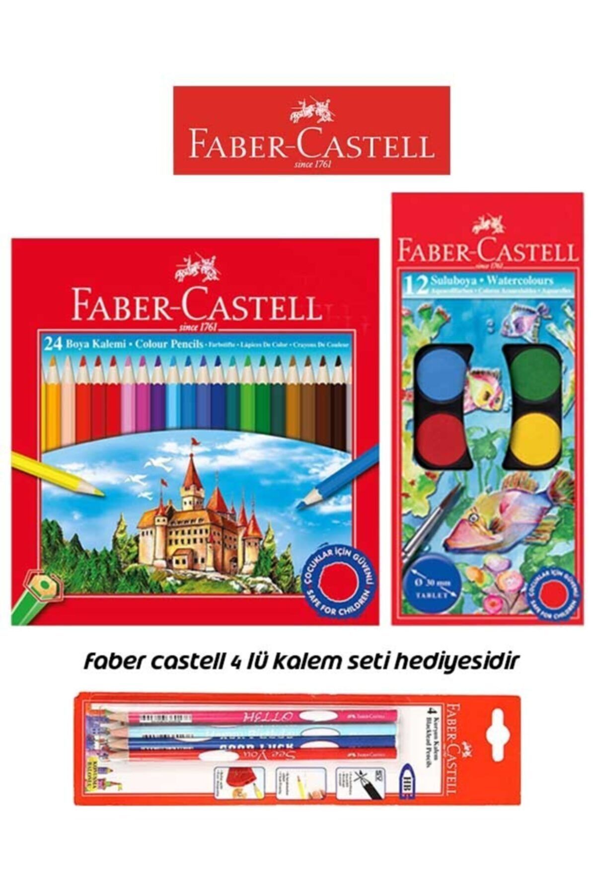 Faber Castell 2'li Boyama Seti ( 24'lü Kuru Boya + 12'li Sulu Boya + Kalem Seti Hediyeli )